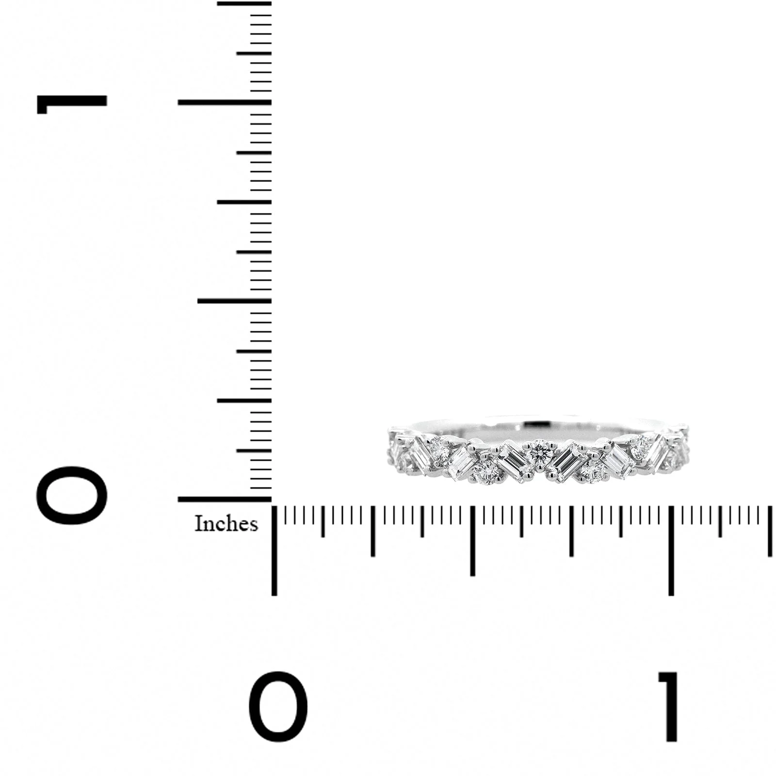 18K White Gold Zigzag Round and Baguette Diamond Wedding Ring - Image 4