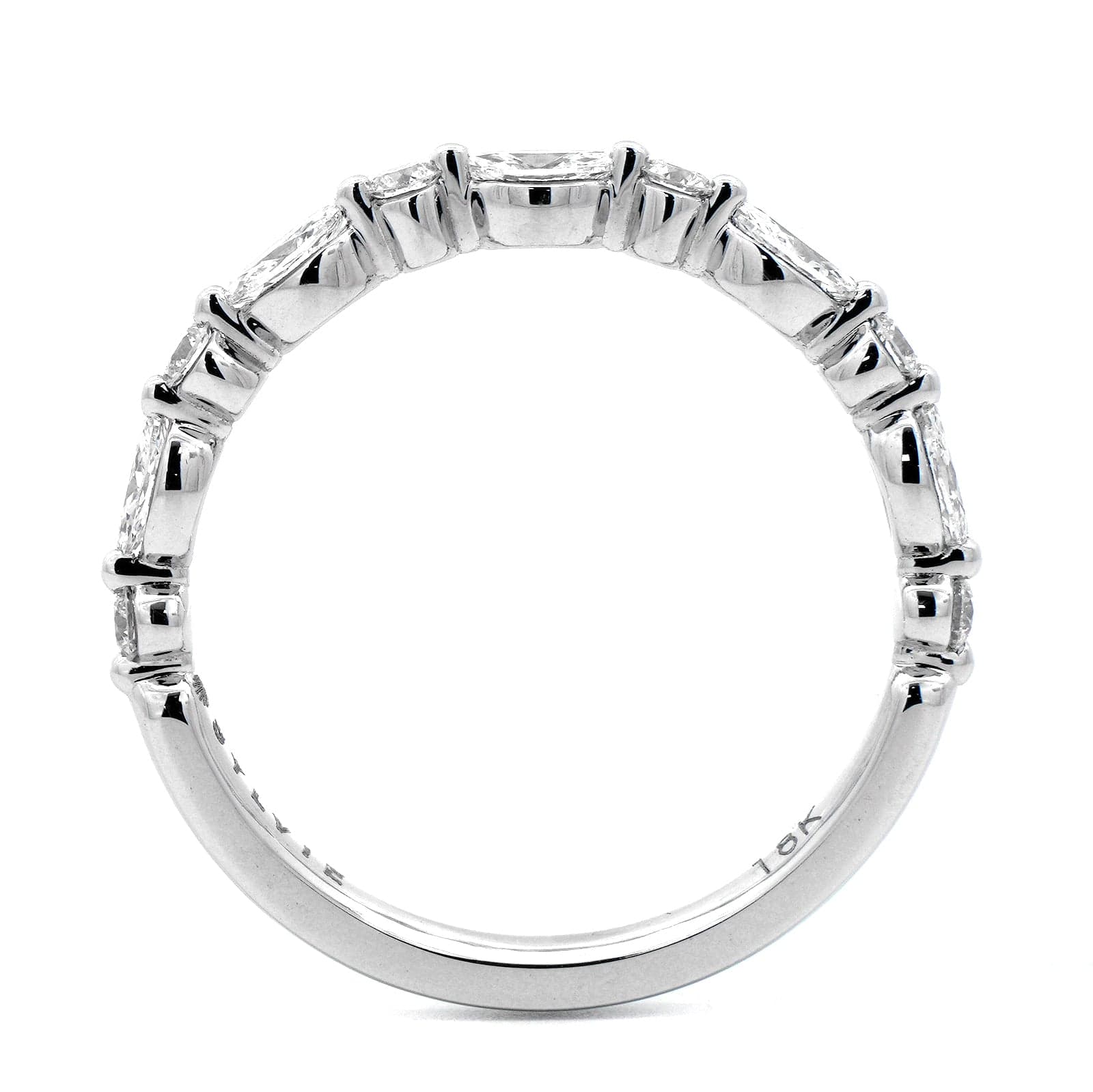 18K White Gold Single Prong Alternating Round and Marquise Diamond Wedding Ring - Image 3