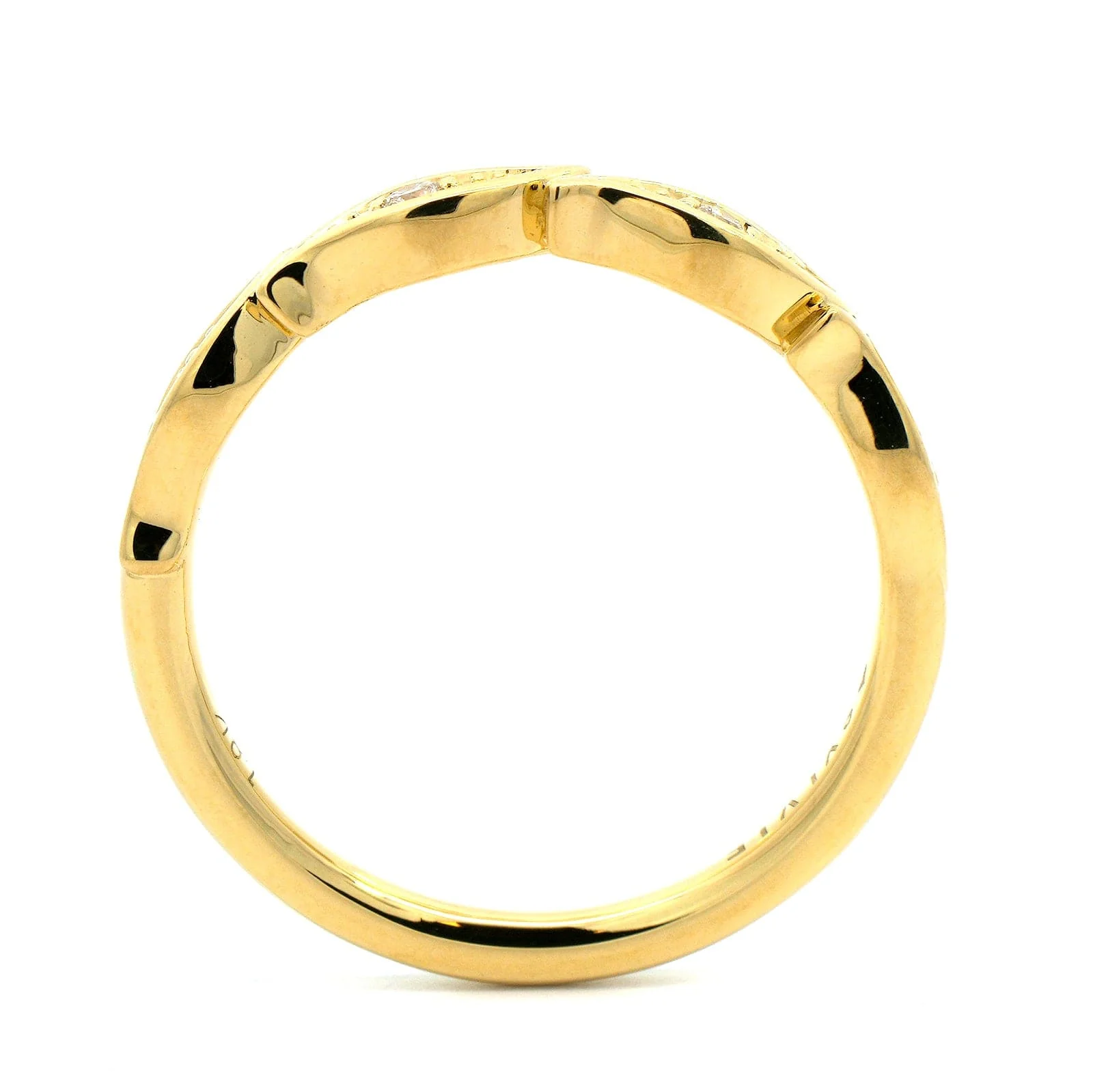 18K Yellow Gold Wave Style Diamond Wedding Ring - Image 3