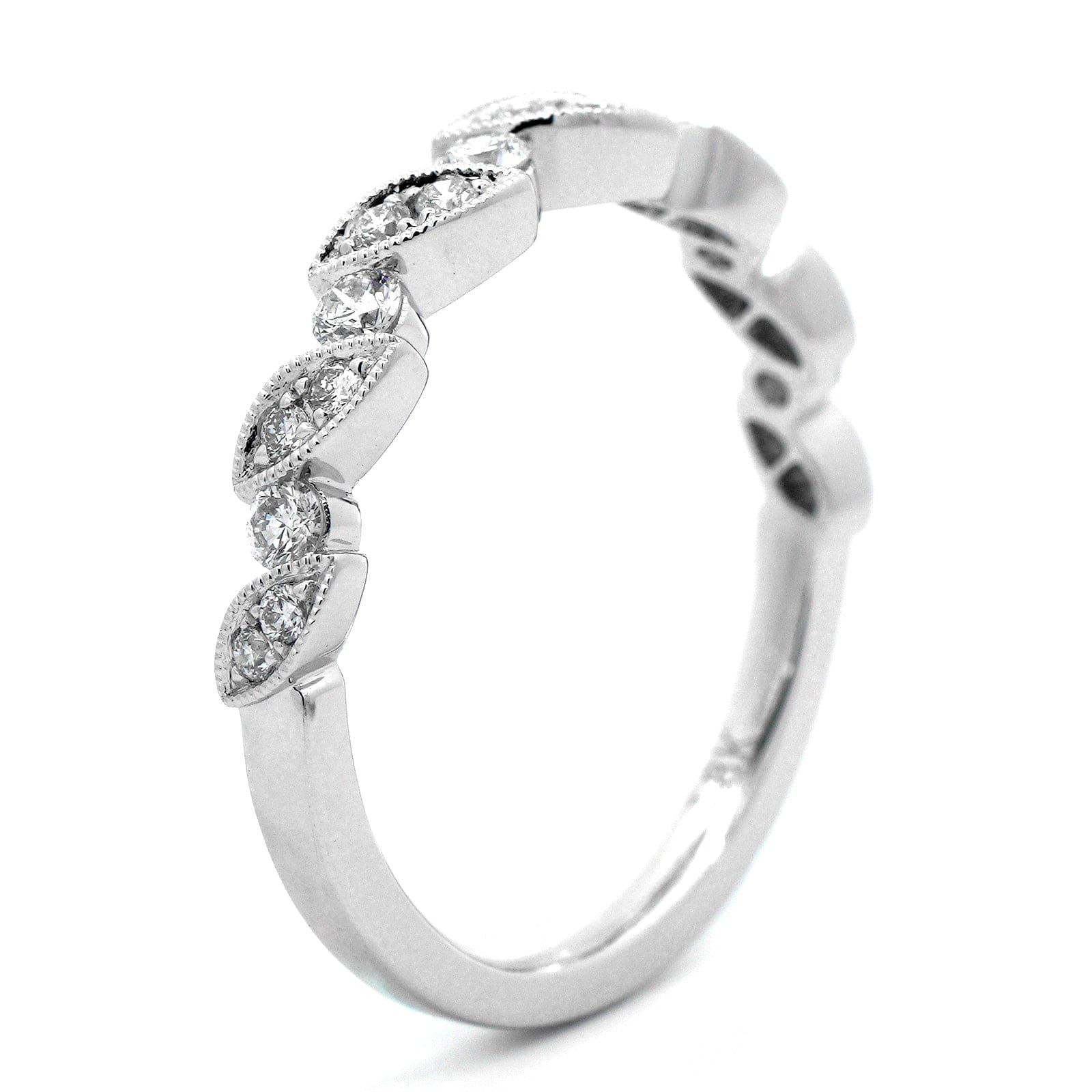 18K White Gold Marquise Shapes and Round Diamond Wedding Ring - Image 2
