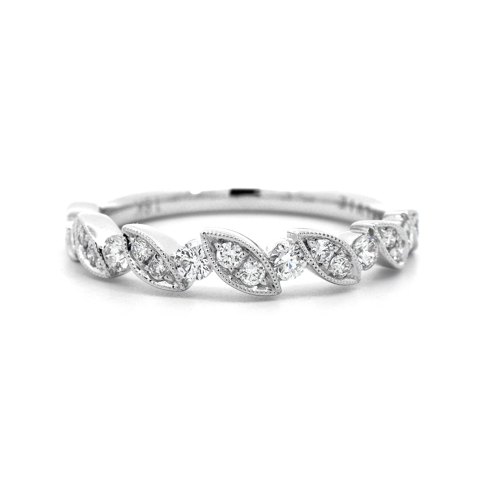 18K White Gold Marquise Shapes and Round Diamond Wedding Ring - Image 5