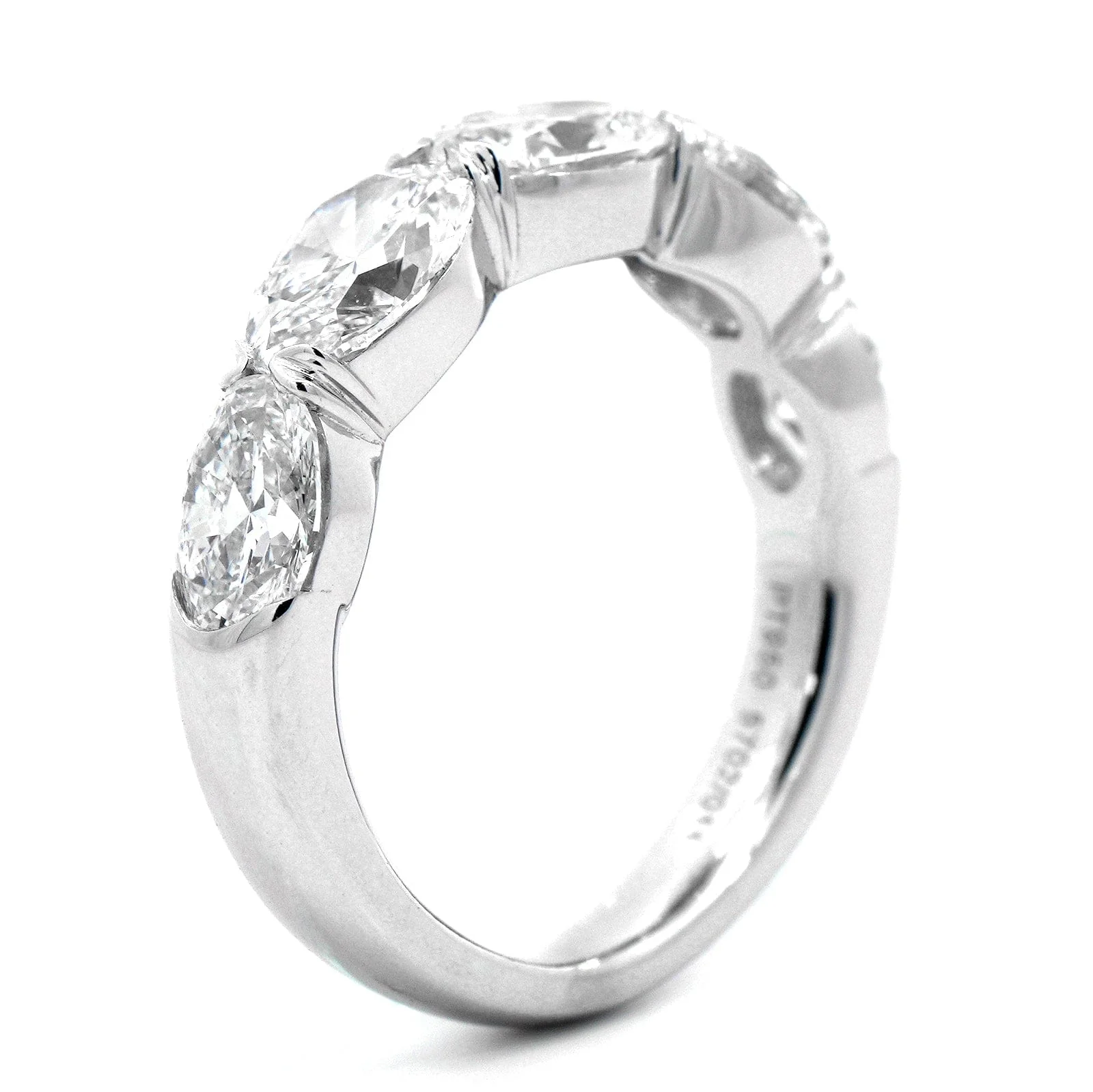 Platinum 5 Stone Shared Prong Oval Diamond Ring - Image 2