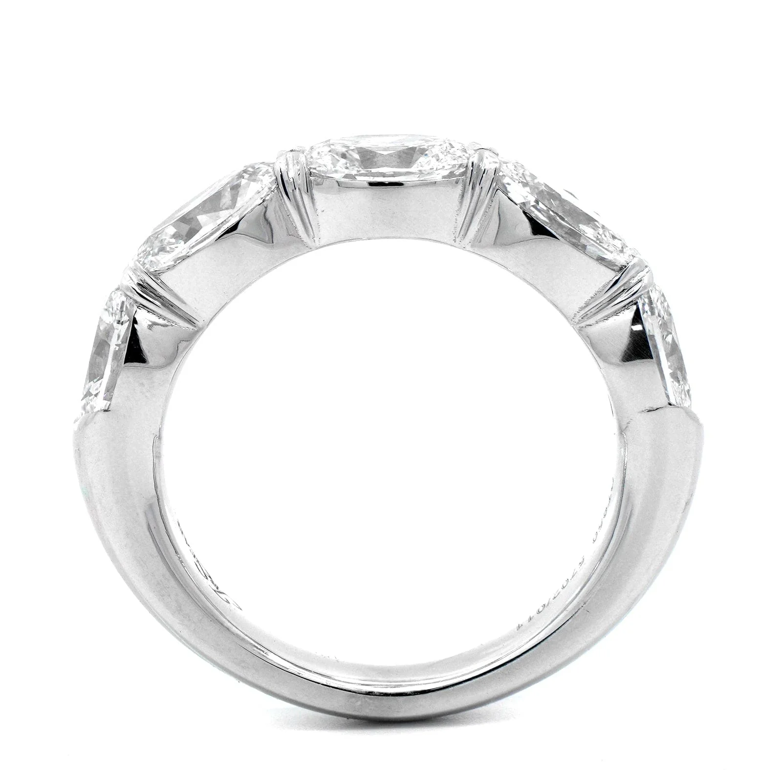 Platinum 5 Stone Shared Prong Oval Diamond Ring - Image 3