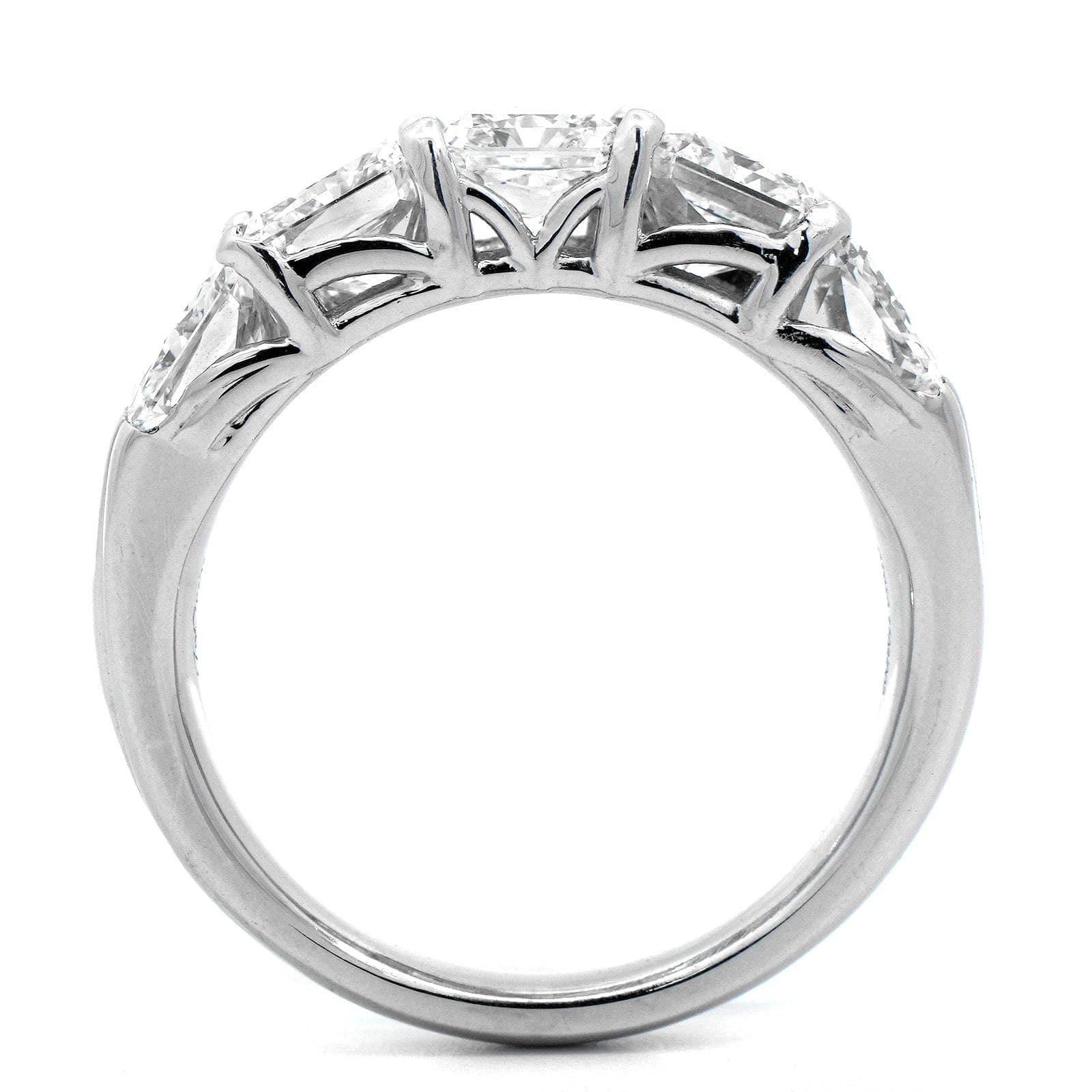 Platinum 5 Stone Shared Prong Radiant Cut Diamond Ring - Image 3
