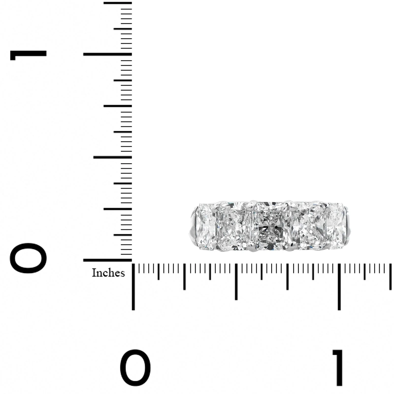 Platinum 5 Stone Shared Prong Radiant Cut Diamond Ring - Image 4