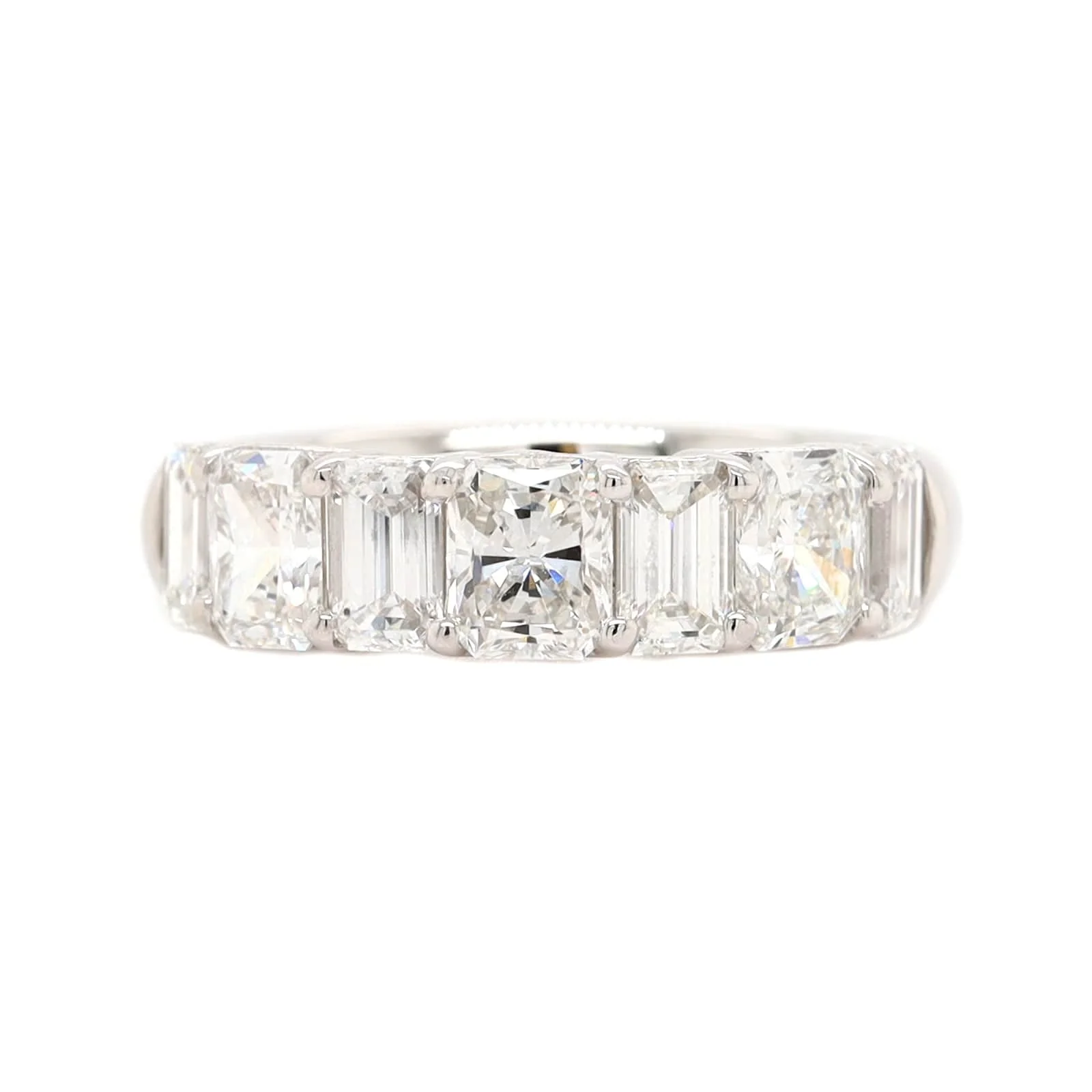 Platinum 7 Stone Radiant and Emerald Cut Diamond Band