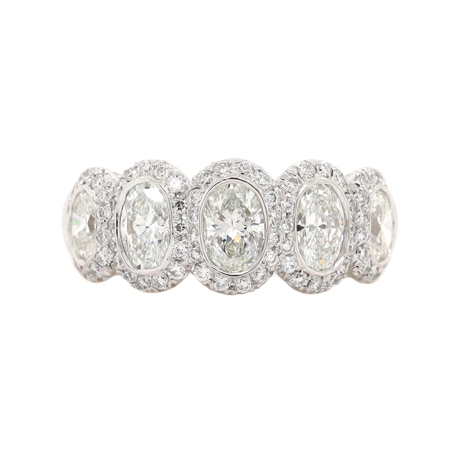 Platinum 5 Stone Oval Diamond Band - Image 5