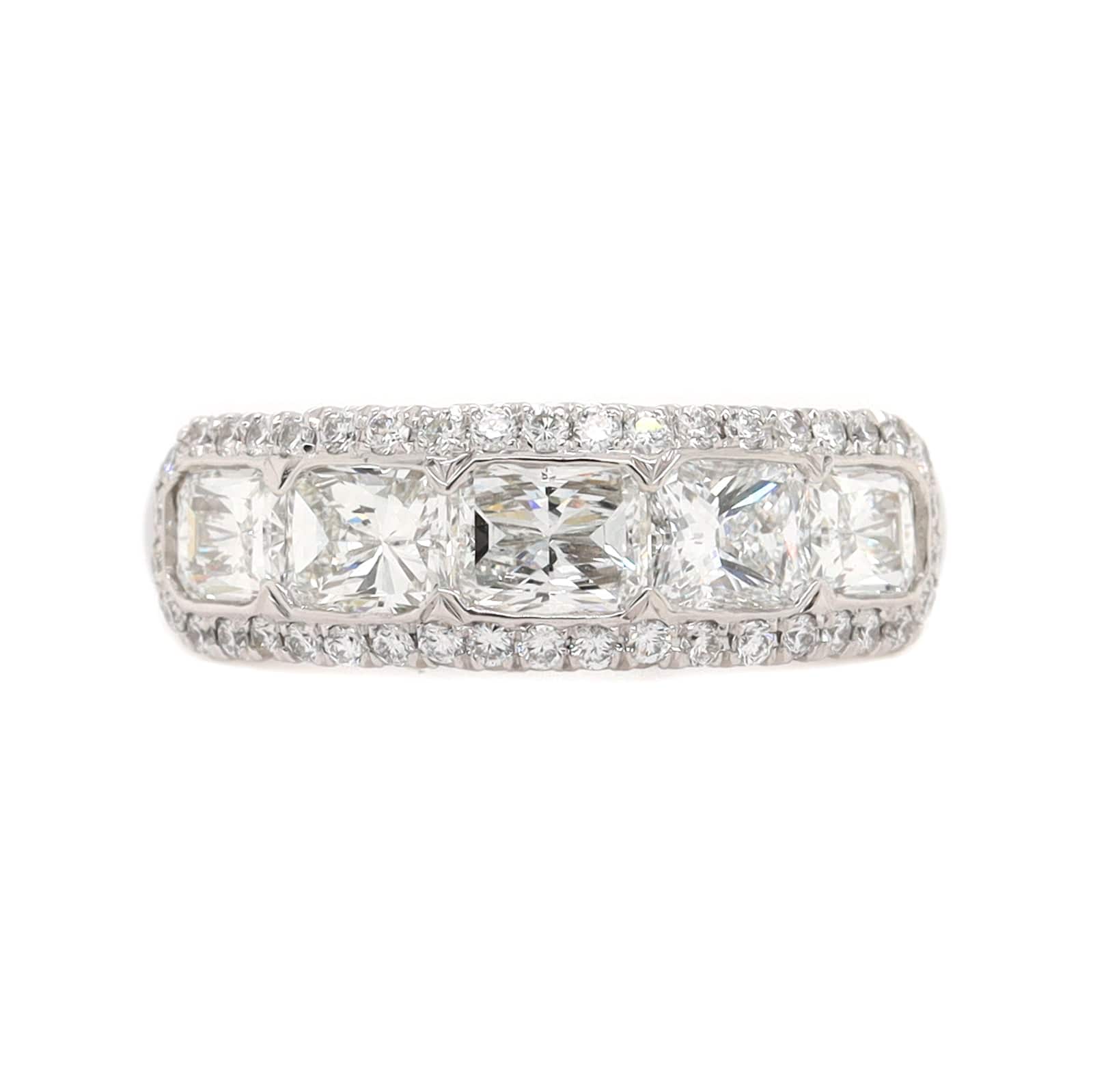 Platinum 5 Stone Radiant Cut Diamond Band - Image 5