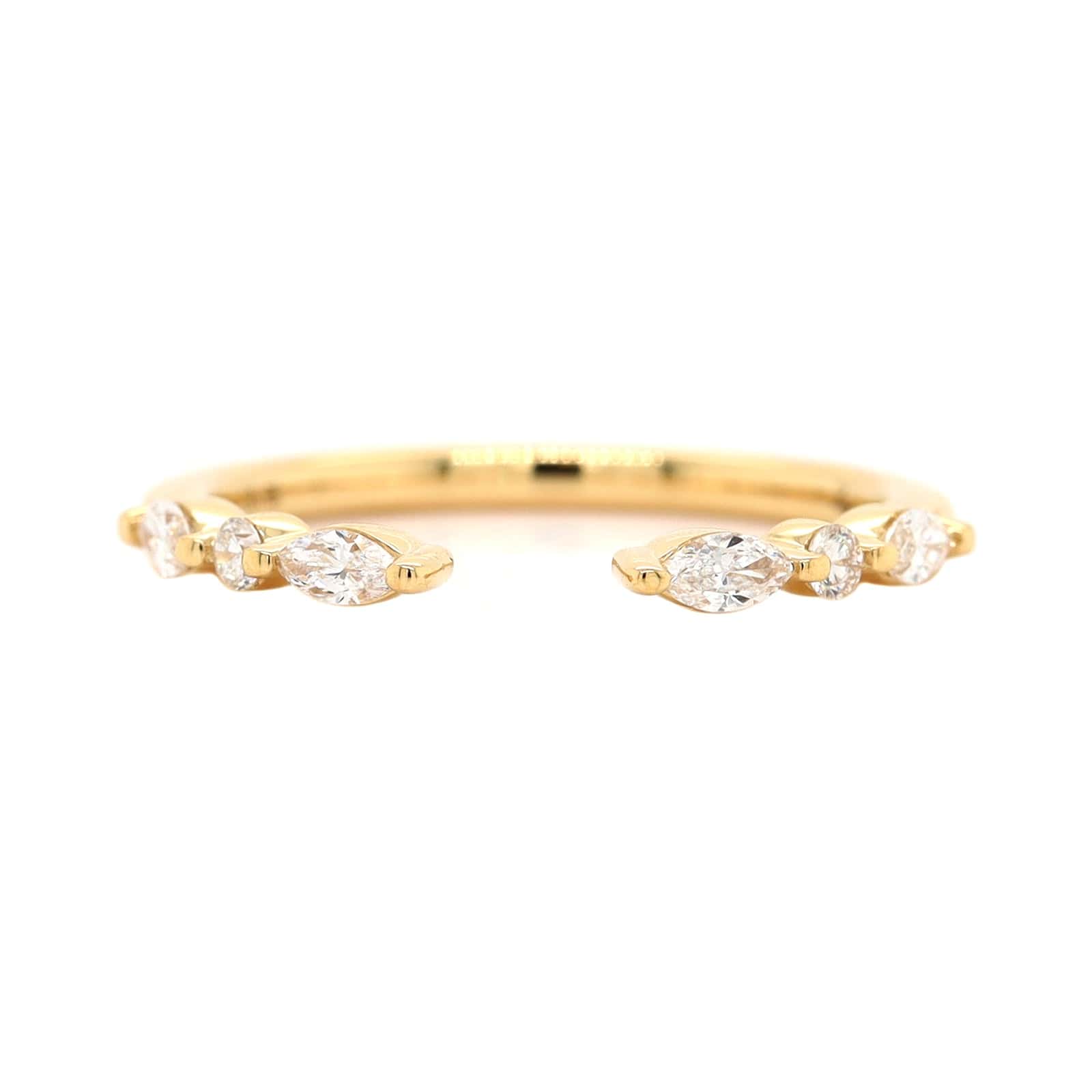 18K Yellow Gold Open Single Prong Round and Marquise Diamond Band
