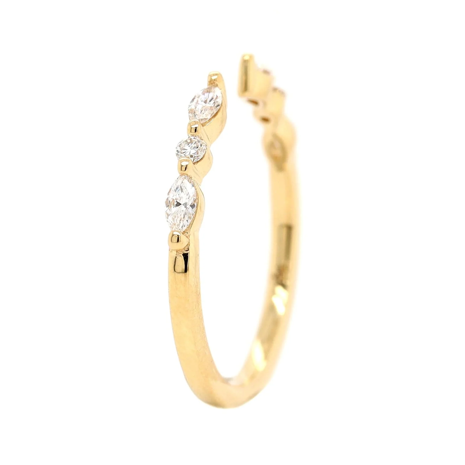 18K Yellow Gold Open Single Prong Round and Marquise Diamond Band - Image 2