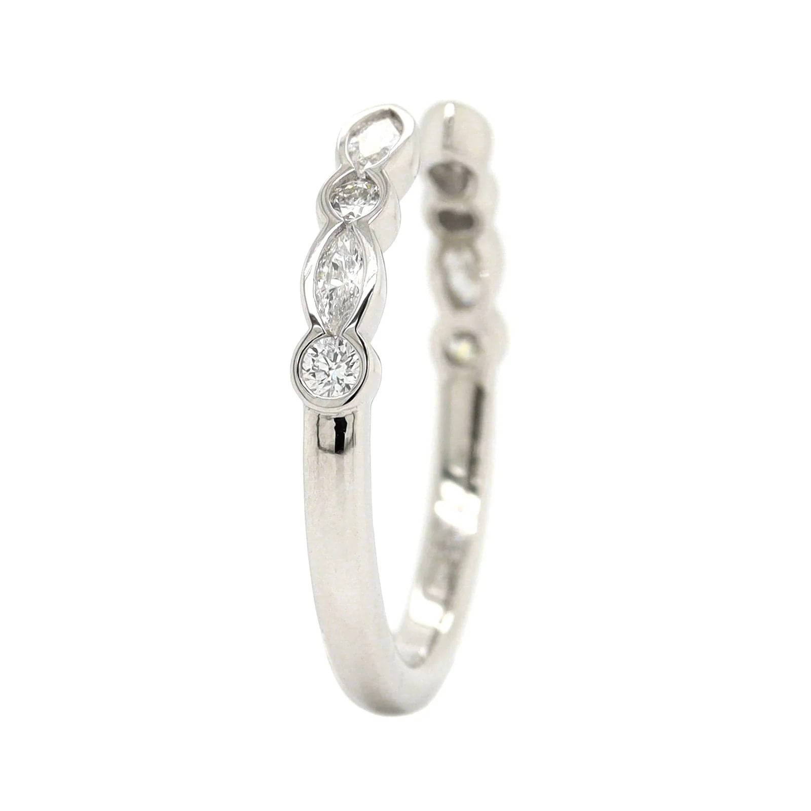 Platinum Open Bezel Set Round and Marquise Diamond Band - Image 2