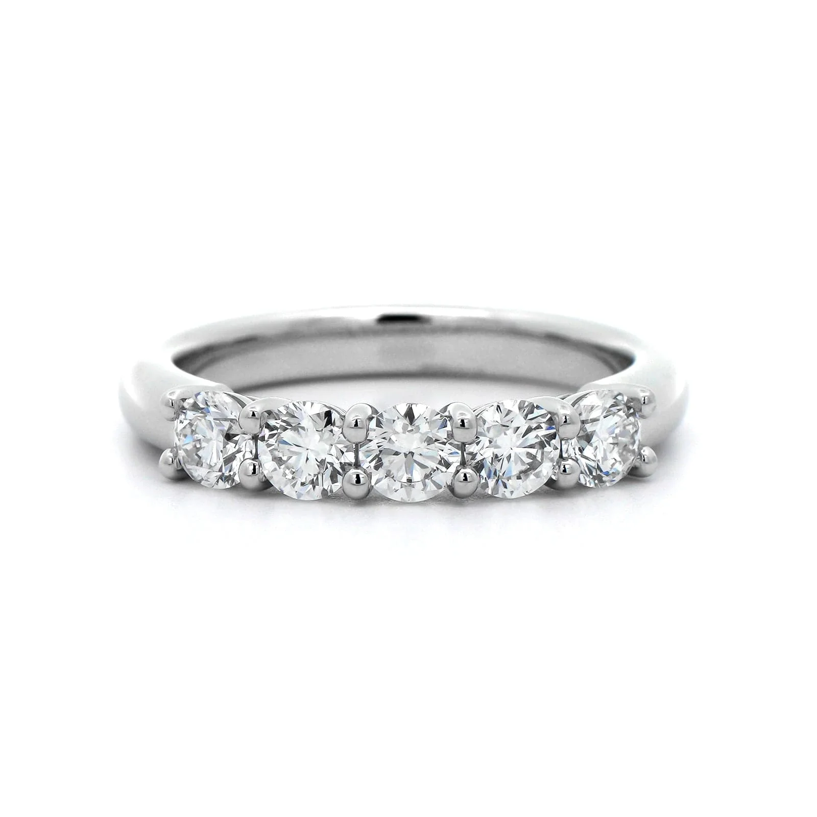 Platinum 5 Stone Shared Prong Round Diamond Band