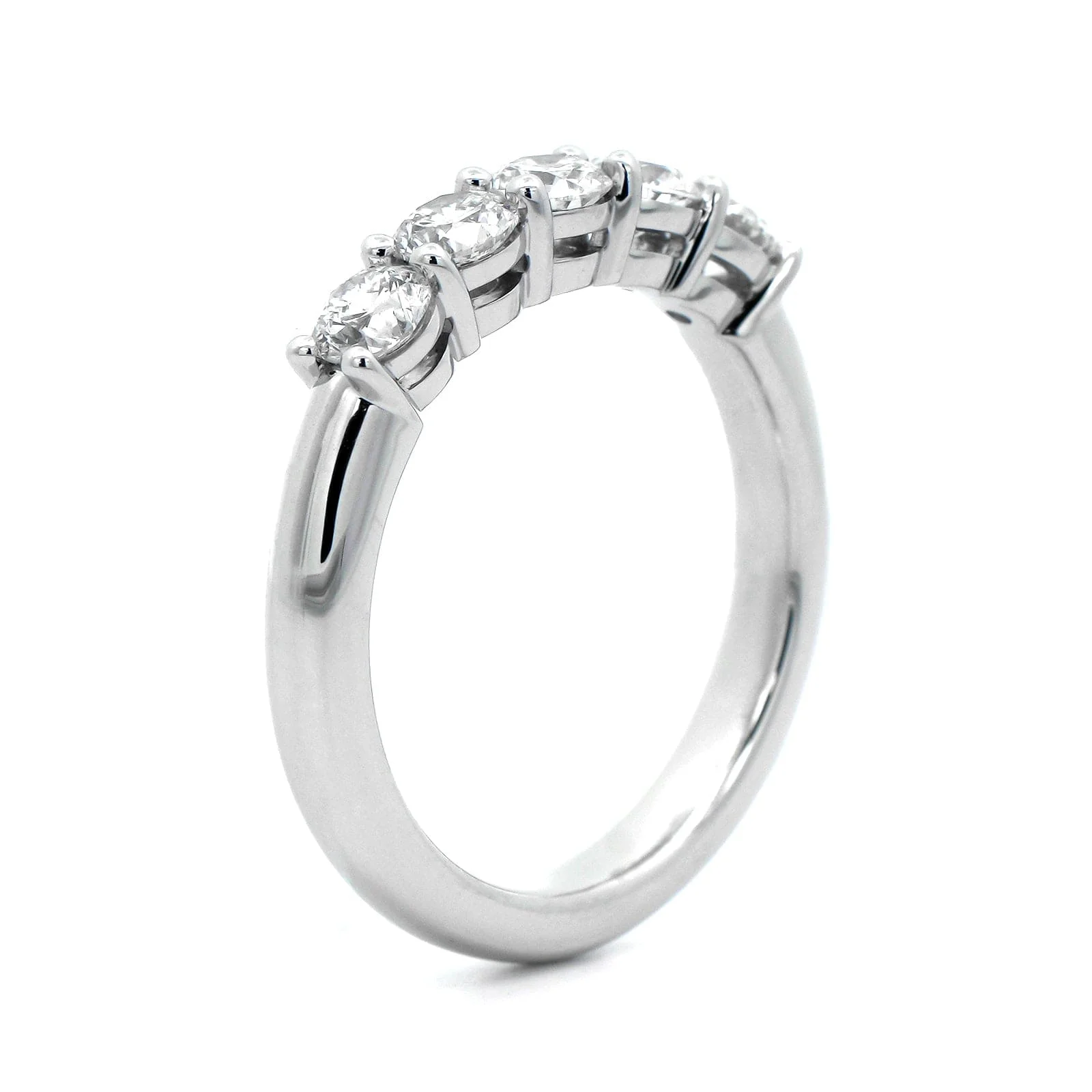 Platinum 5 Stone Shared Prong Round Diamond Band - Image 2