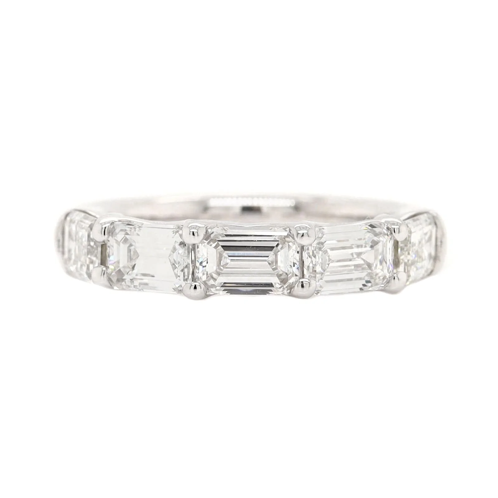 Platinum 5 Stone Emerald Cut Diamond Band - Image 5