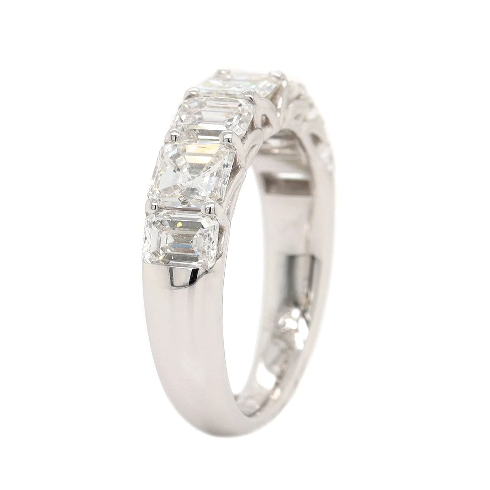 Platinum 7 Stone Alternating Emerald Cut and Square Diamond Band - Image 2