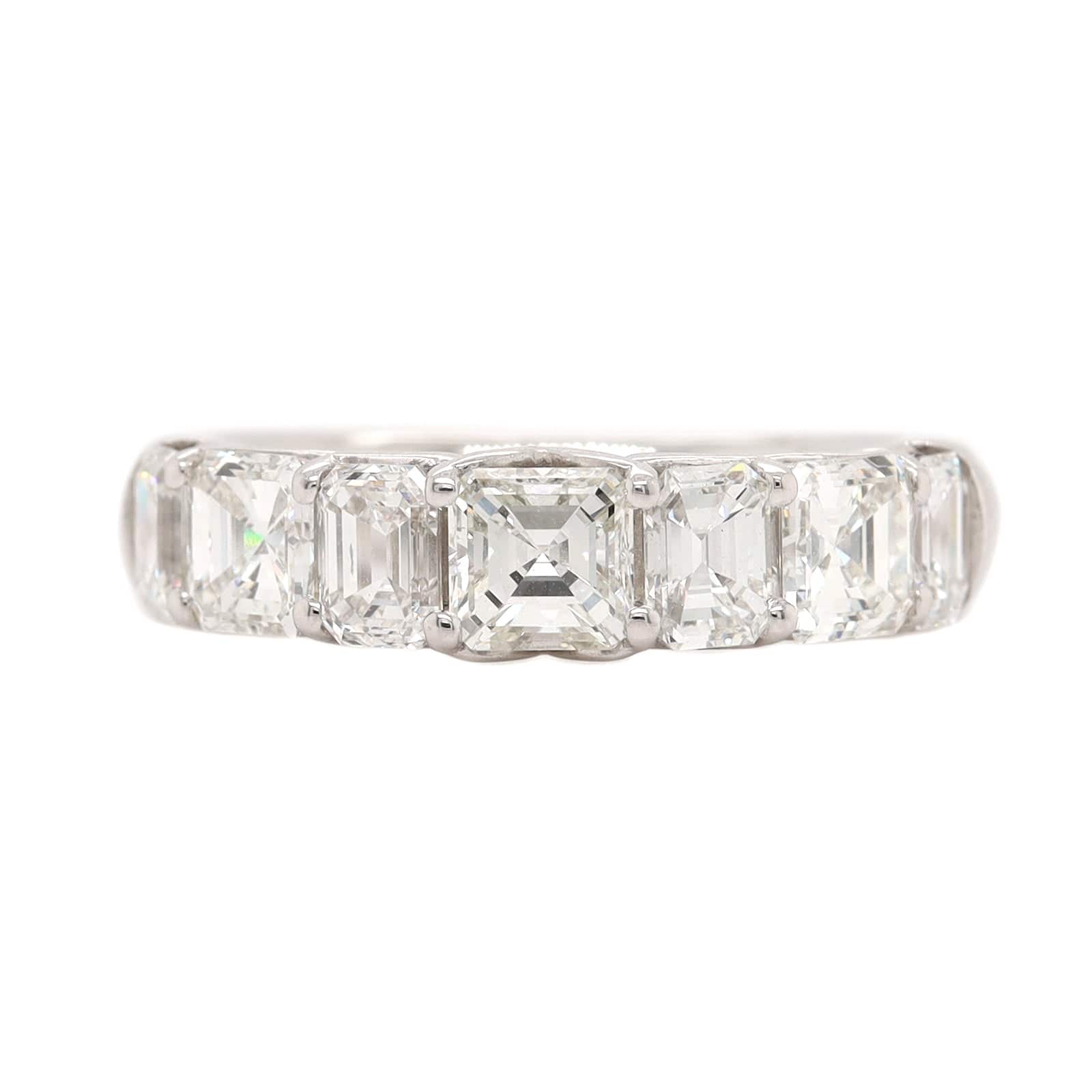 Platinum 7 Stone Alternating Emerald Cut and Square Diamond Band - Image 5