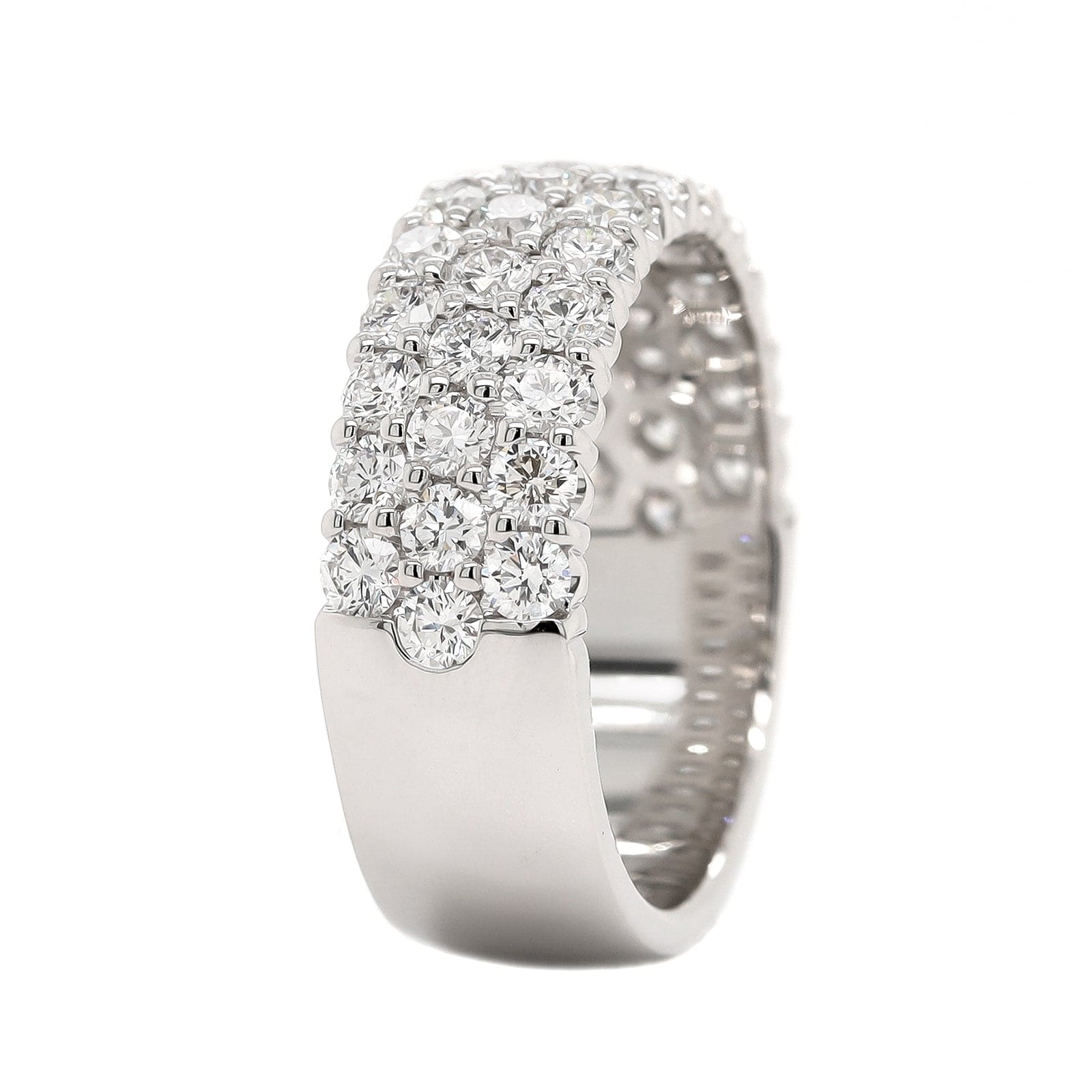 18K White Gold 3 Row Domed Diamond Band - Image 2