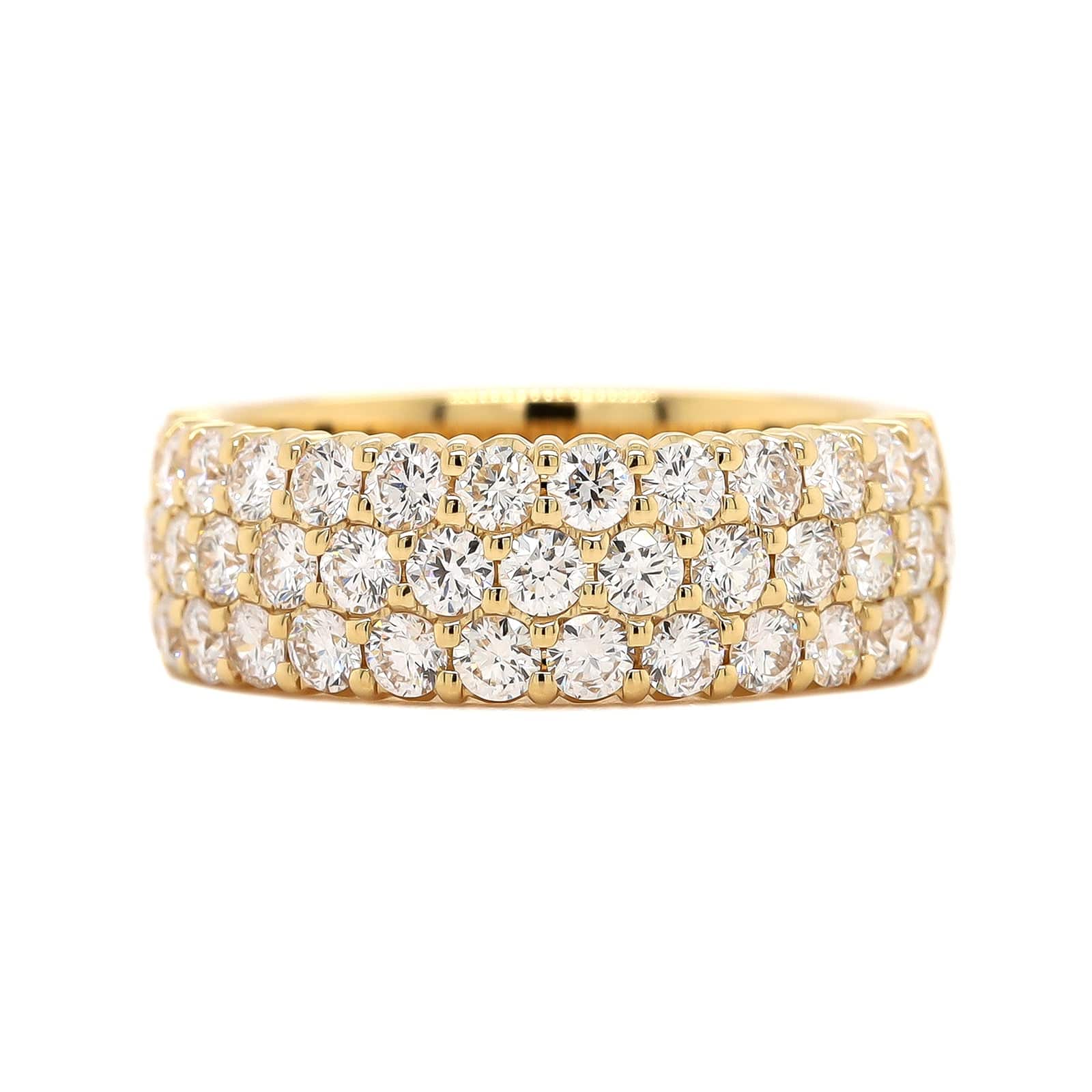 18K Yellow Gold 3 Row Domed Diamond Band