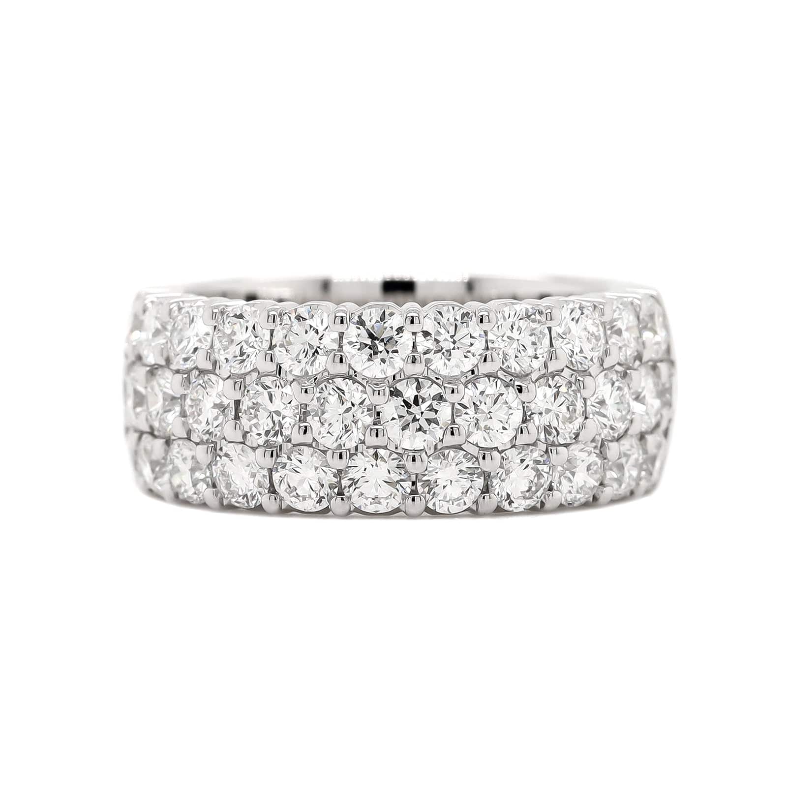 18K White Gold 3 Row Domed 2CTW Diamond Band