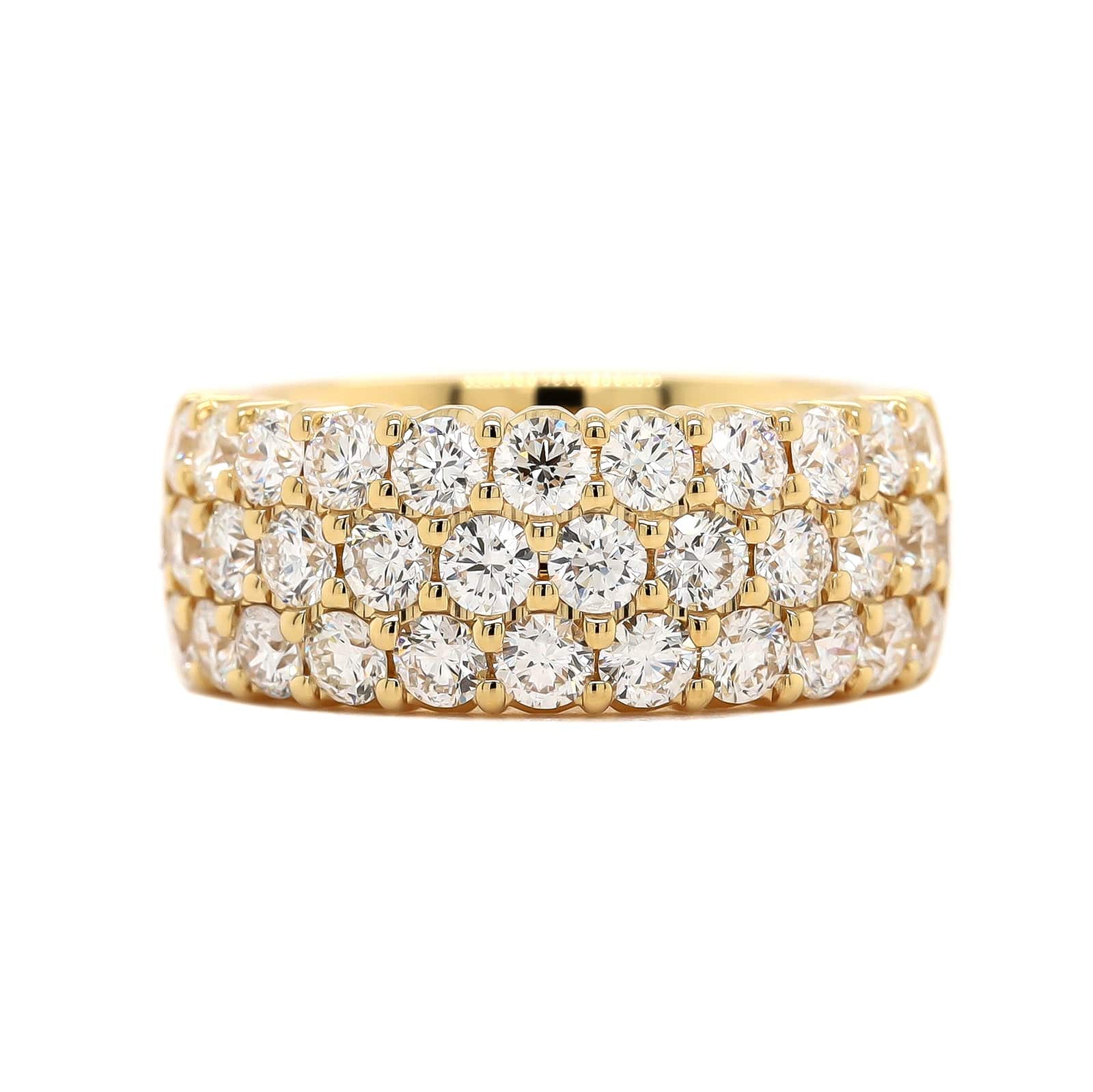 18K Yellow Gold 3 Row Domed 2CTW Diamond Band