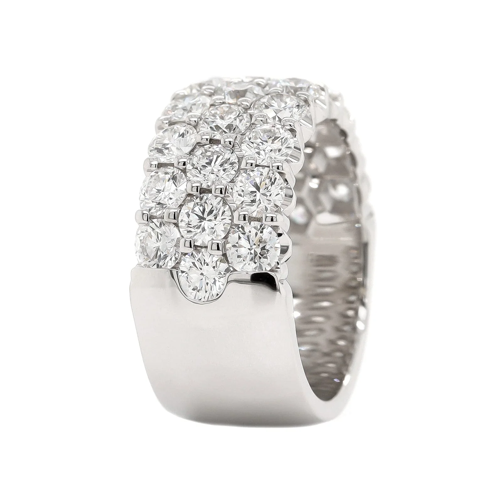 18K White Gold 3 Row Domed 3CTW Diamond Band - Image 2