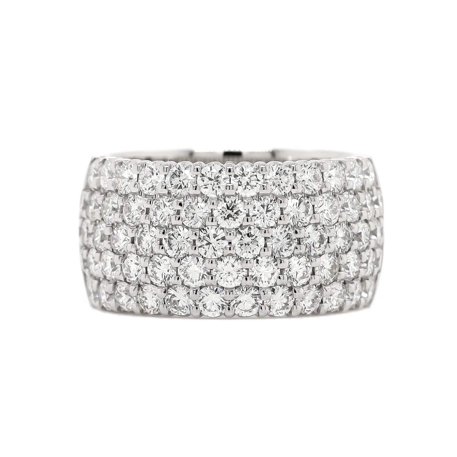 18K White Gold 5 Row Domed Diamond Band
