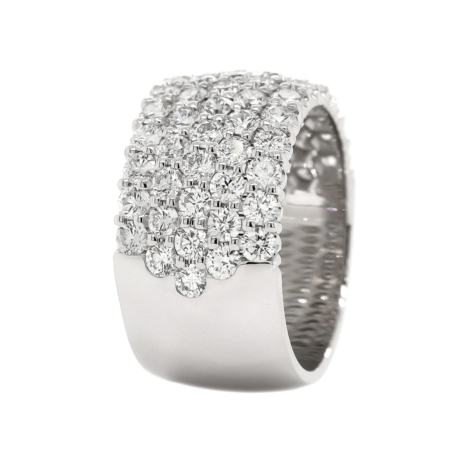 18K White Gold 5 Row Domed Diamond Band - Image 2