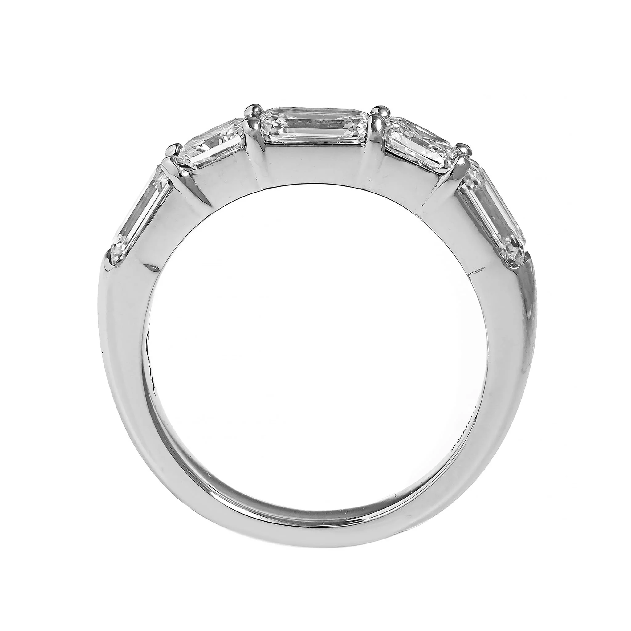 Platinum 5 Stone Alternating Emerald Cut and Radiant Cut Diamond Band - Image 3