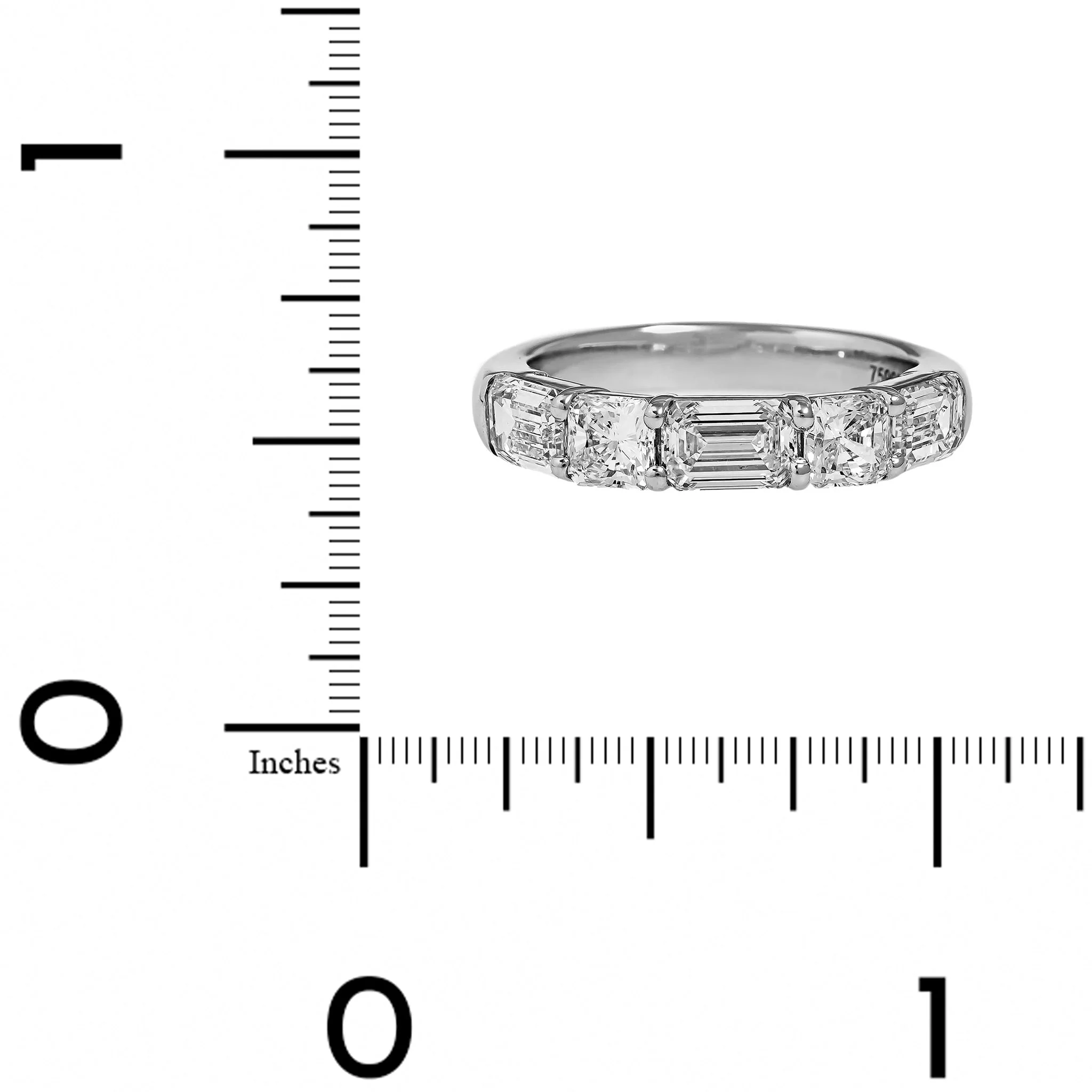 Platinum 5 Stone Alternating Emerald Cut and Radiant Cut Diamond Band - Image 4