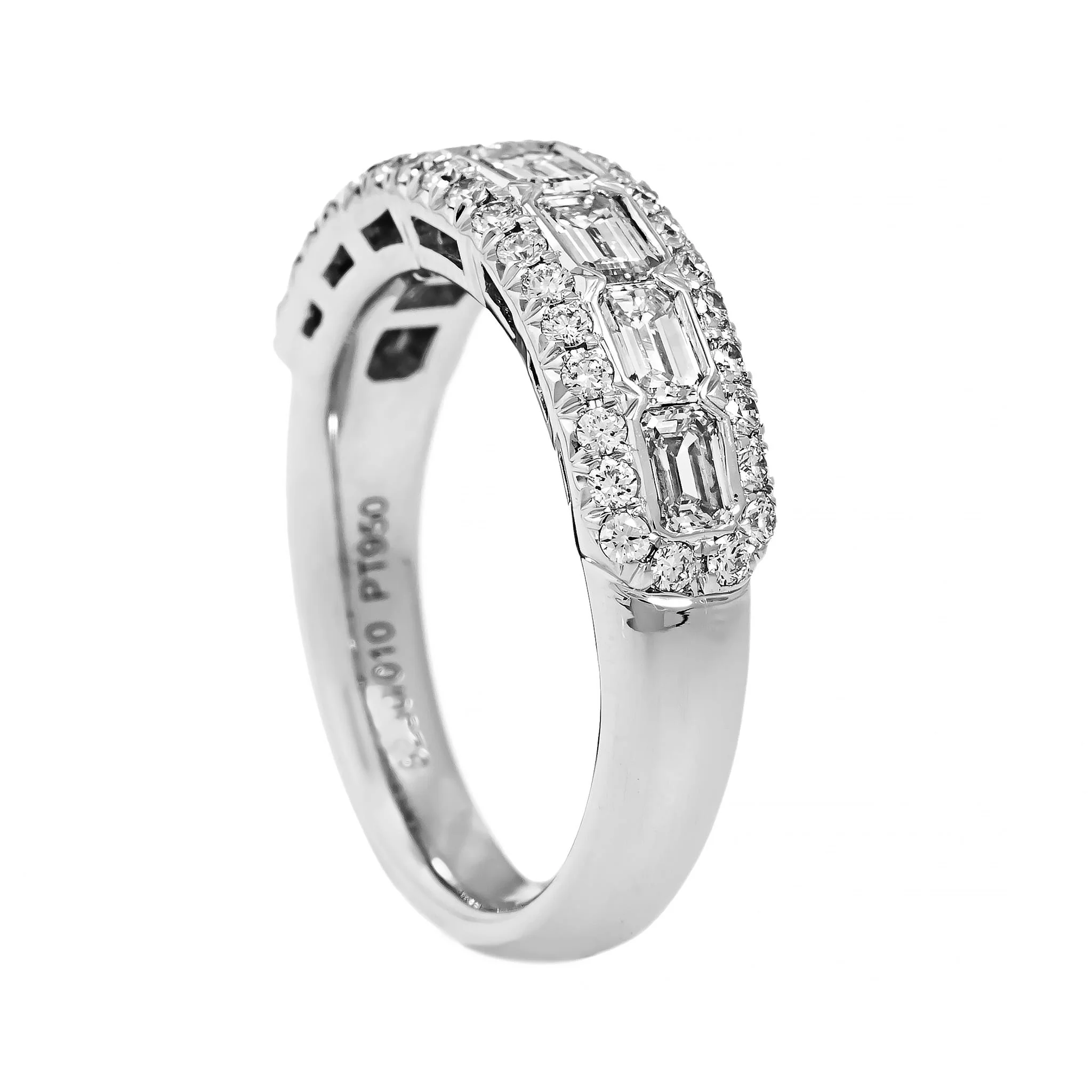 Platinum 3 Row Emerald Cut Diamond Band - Image 2