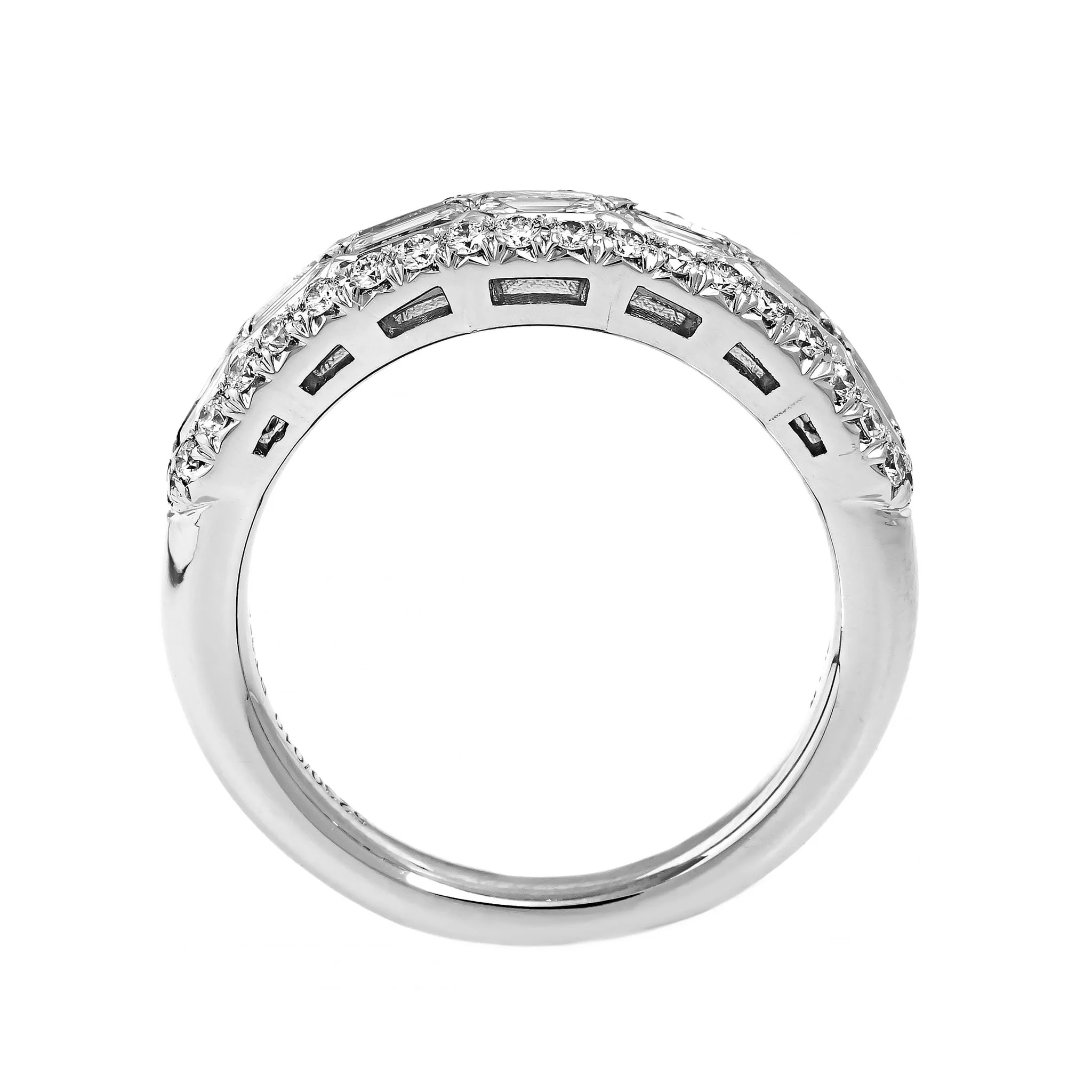 Platinum 3 Row Emerald Cut Diamond Band - Image 3