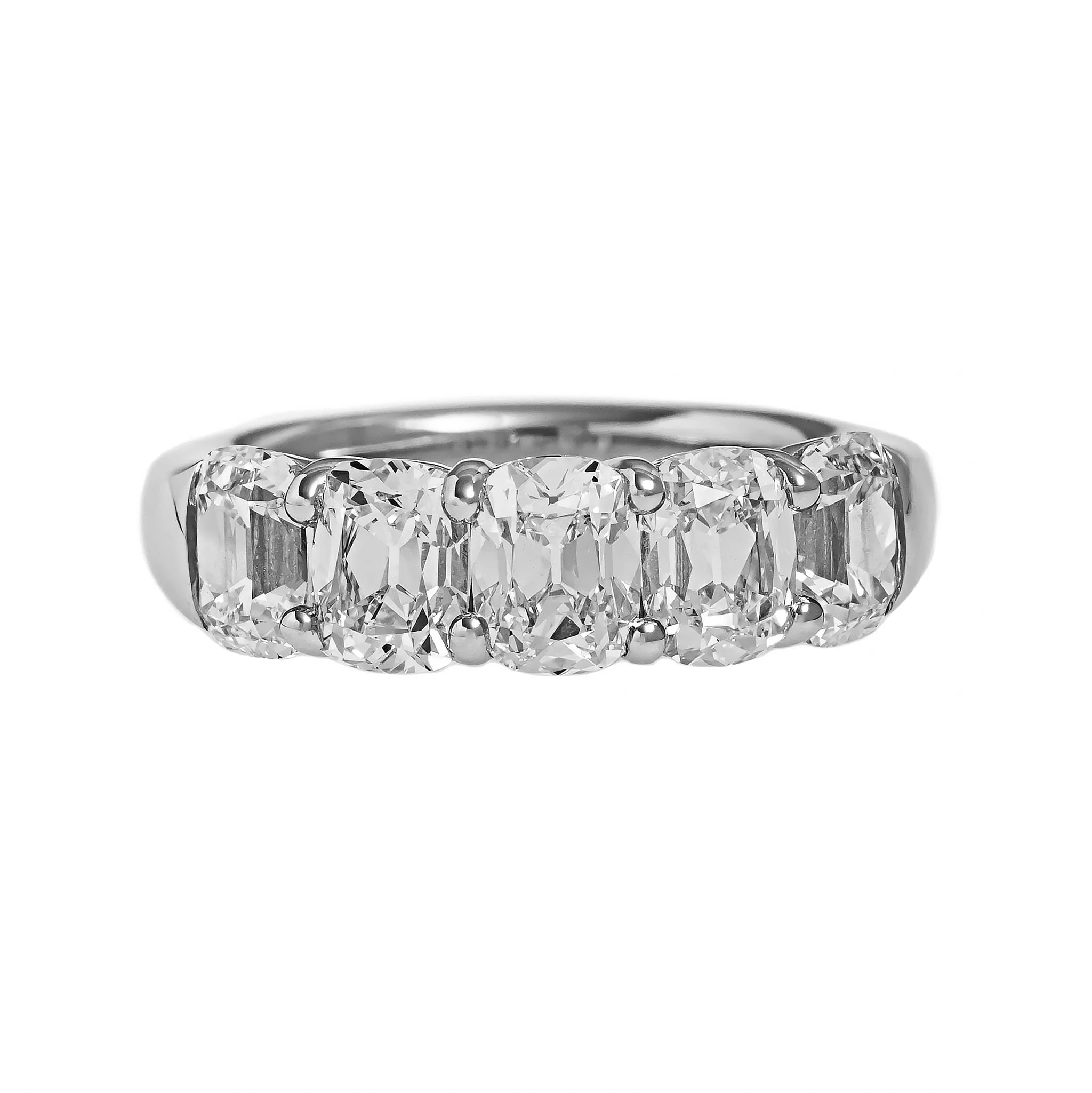 Platinum 5 Stone Elongated Cushion Cut Diamond Band