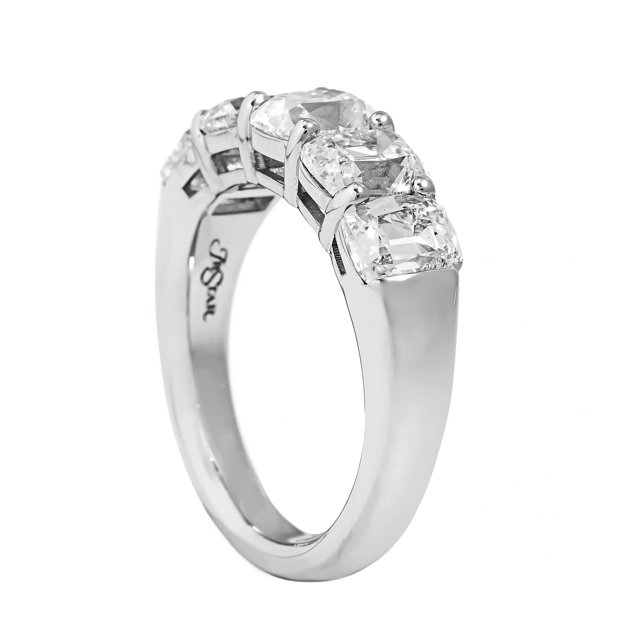Platinum 5 Stone Elongated Cushion Cut Diamond Band - Image 2