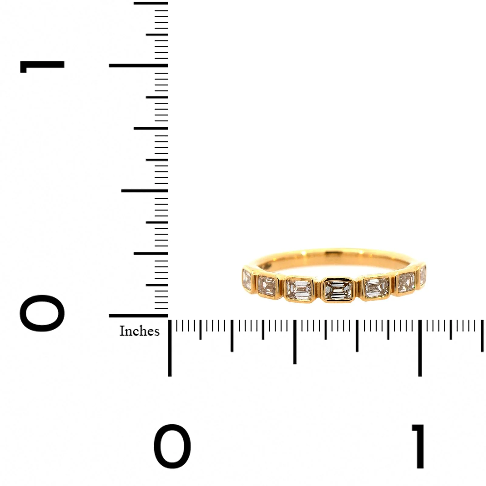 18K Yellow Gold Bezel Set Emerald Cut Diamond Band - Image 4