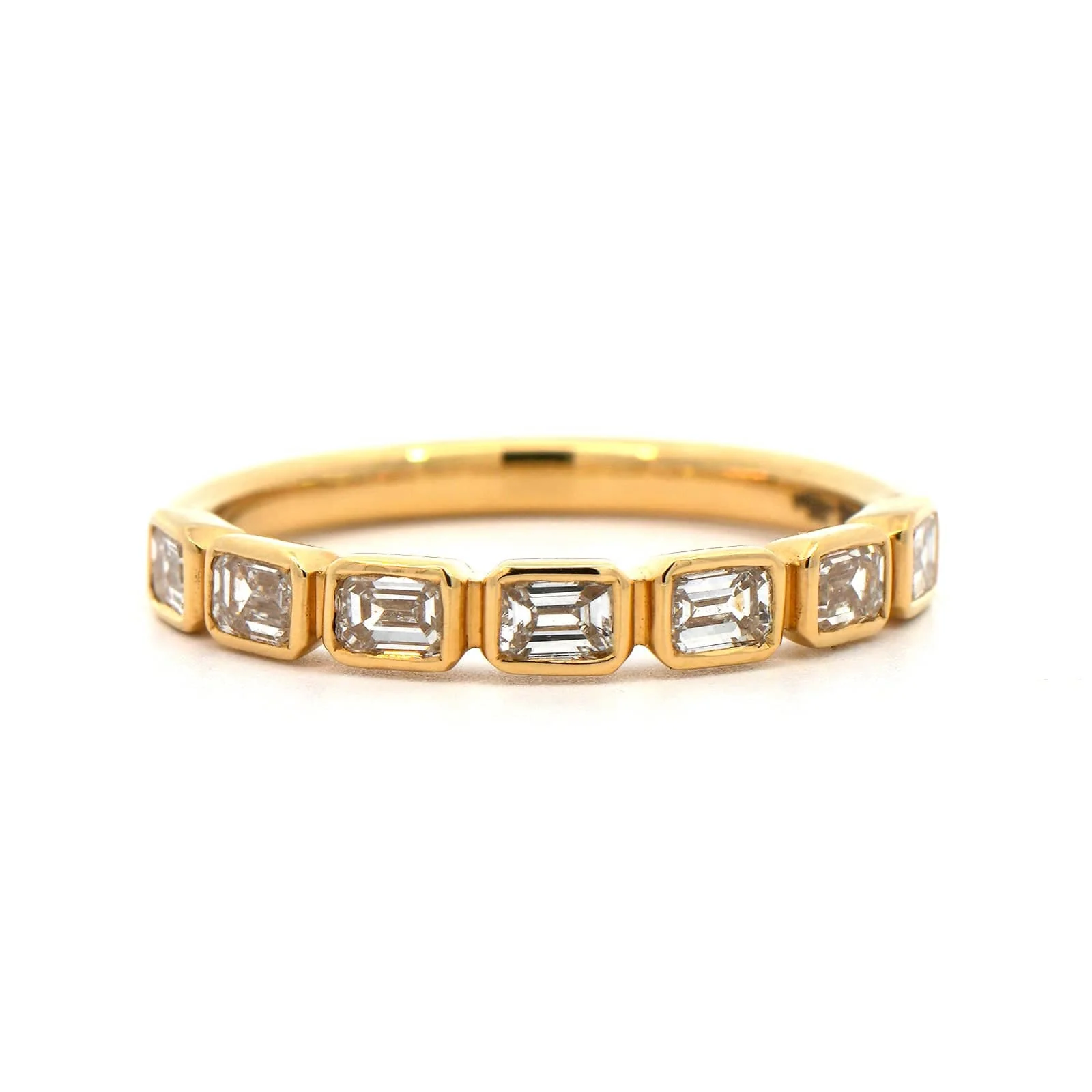 18K Yellow Gold Bezel Set Emerald Cut Diamond Band - Image 5