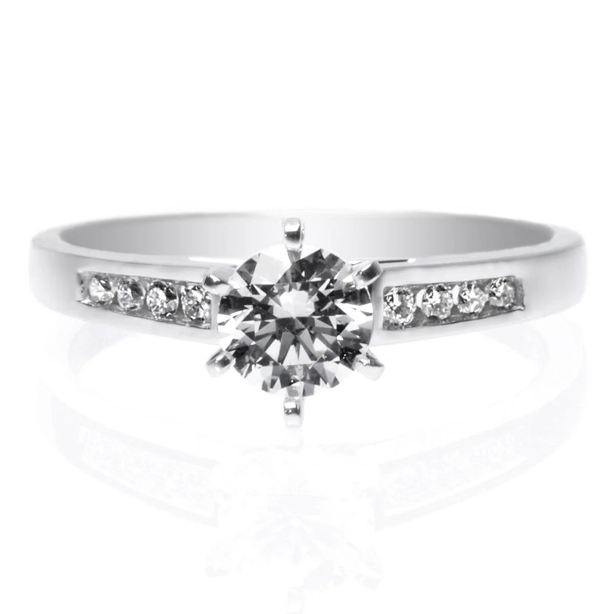 14K White Gold Six-Prong Channel Set Engagement Ring Setting