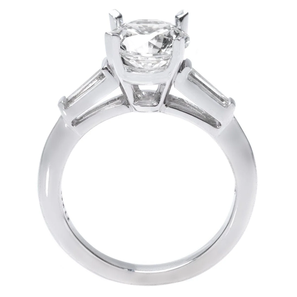 Platinum Solitaire Engagement Ring Setting with Tapered Baguettes - Image 3
