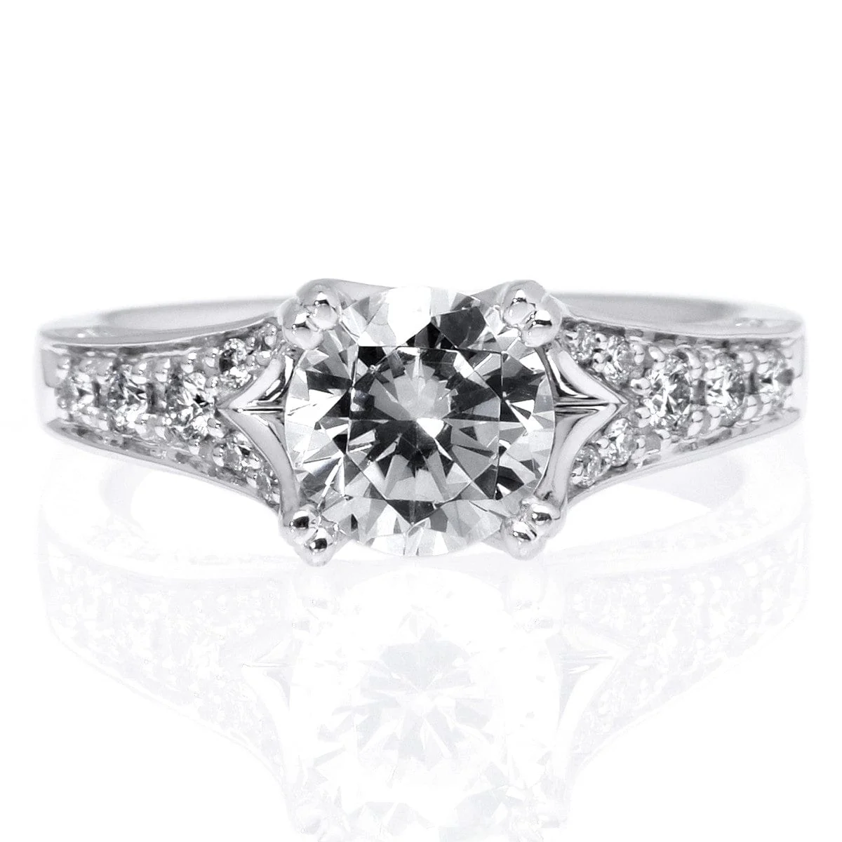 Platinum Round V Shank Engagement Ring Setting