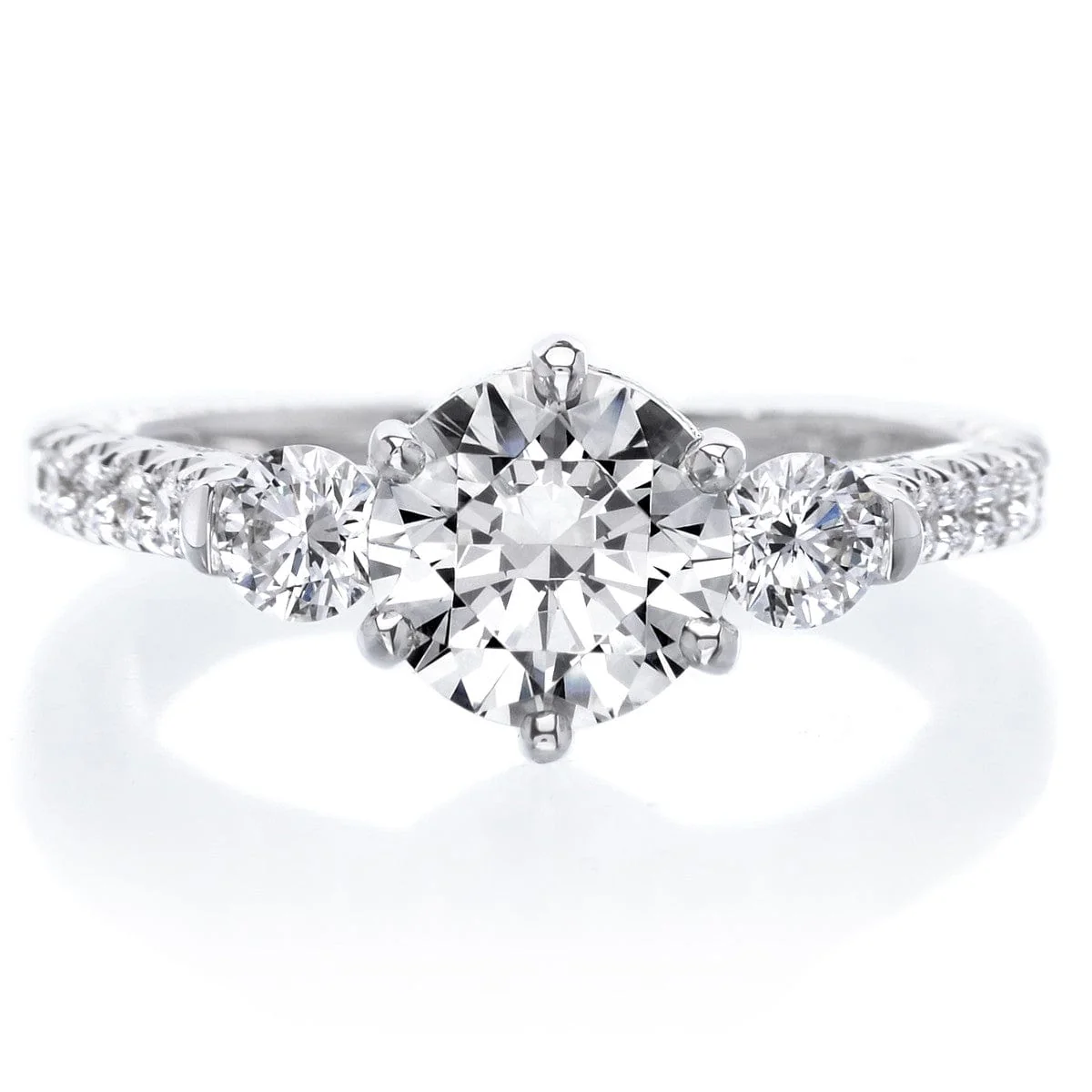 18K White Gold 3 Stone Engagement Ring Setting