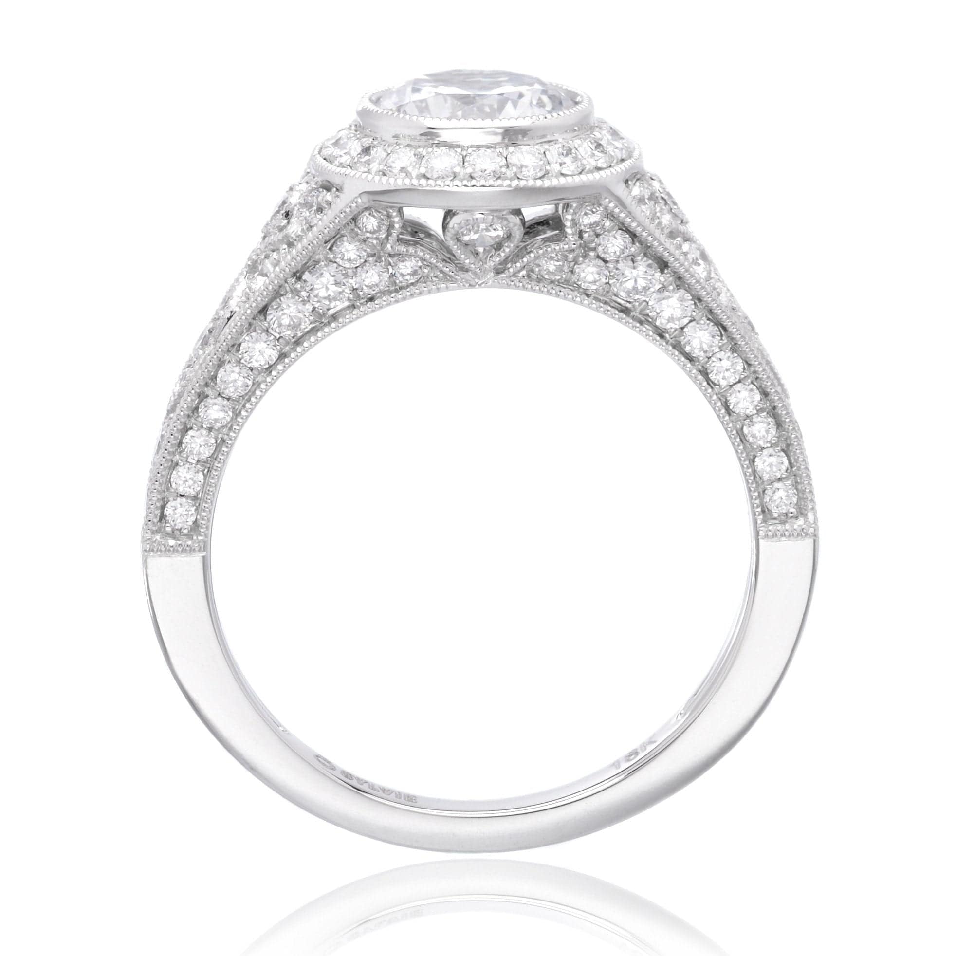 18K White Gold Vintage Bezel-Set Engagement Ring Setting - Image 3