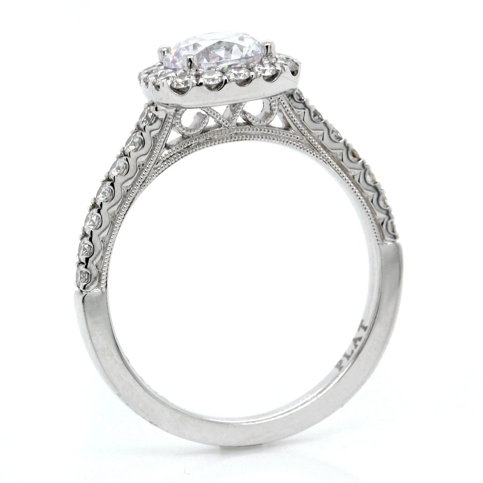 Platinum Vintage Halo Engagement Ring Setting - Image 2