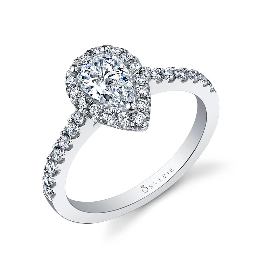 18K White Gold Pear Halo Engagement Ring Setting - Image 4