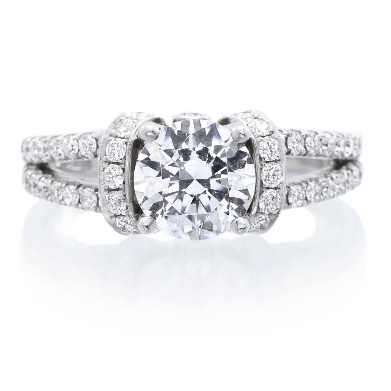 18K White Gold 2 Row Split Shank Engagement Ring Setting