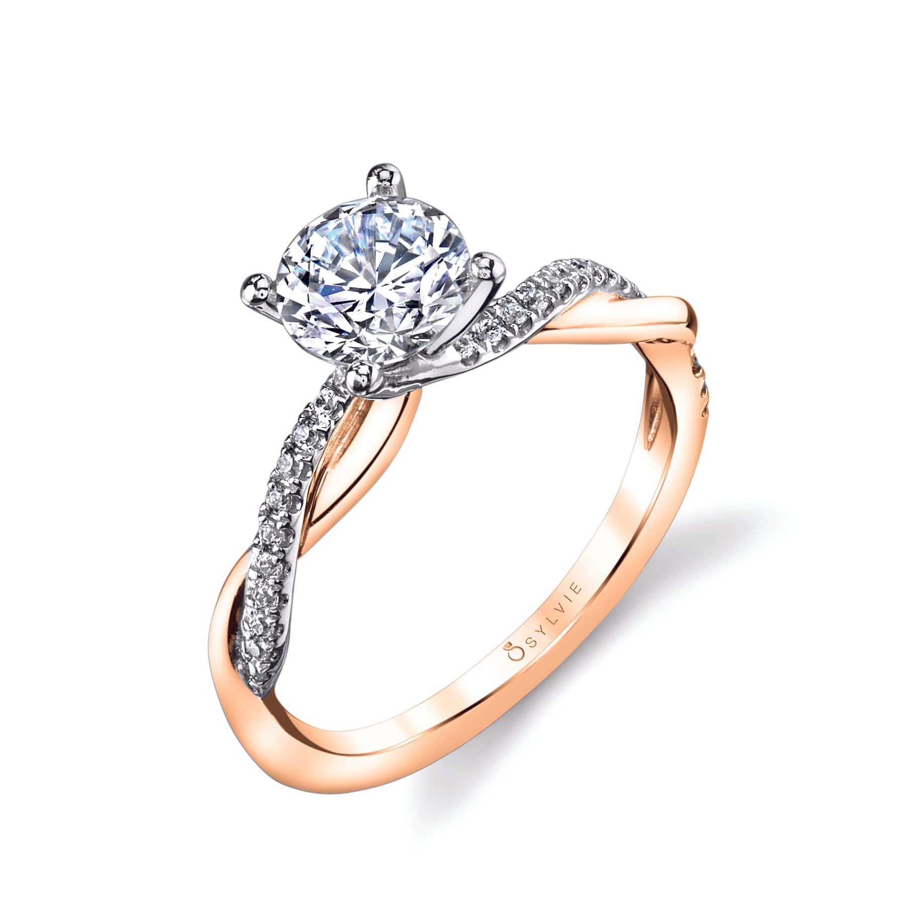 18K White Gold Twisted Shank Engagement Ring Setting - Image 4