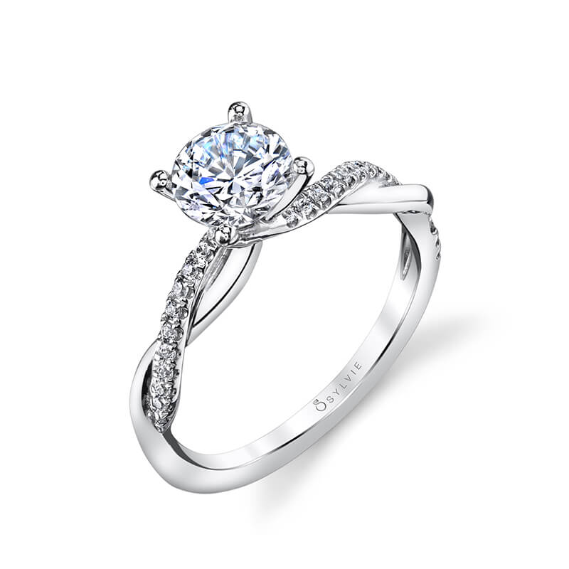 18K White Gold Twisted Shank Engagement Ring Setting - Image 5
