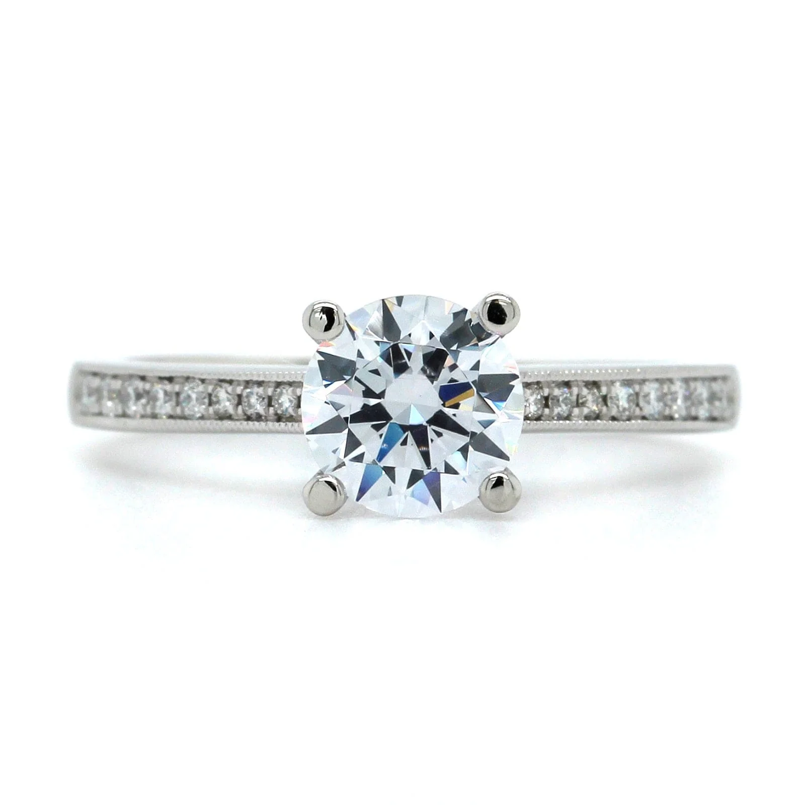 Platinum Bead Set Milgrain Diamond Engagement Ring Setting