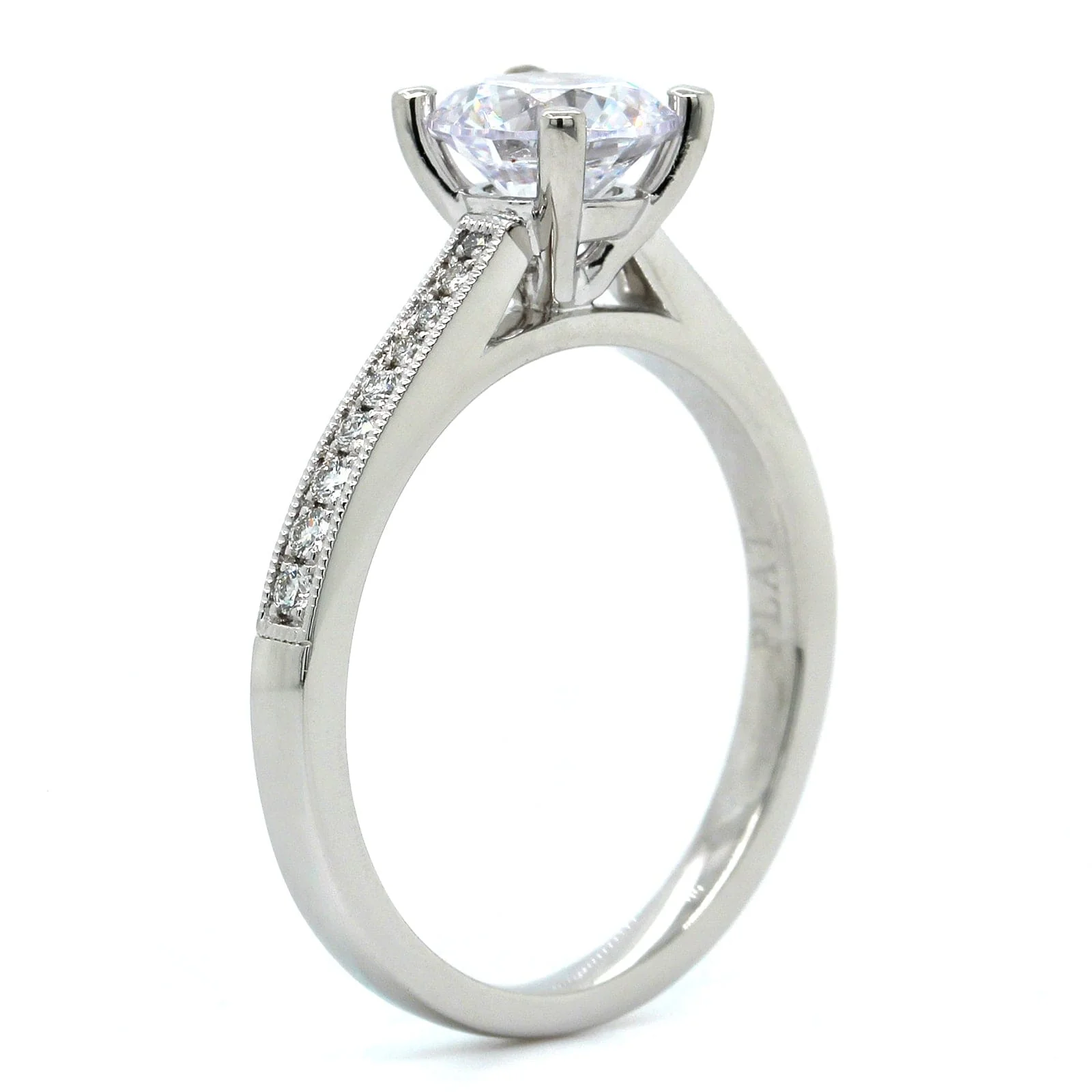 Platinum Bead Set Milgrain Diamond Engagement Ring Setting - Image 2