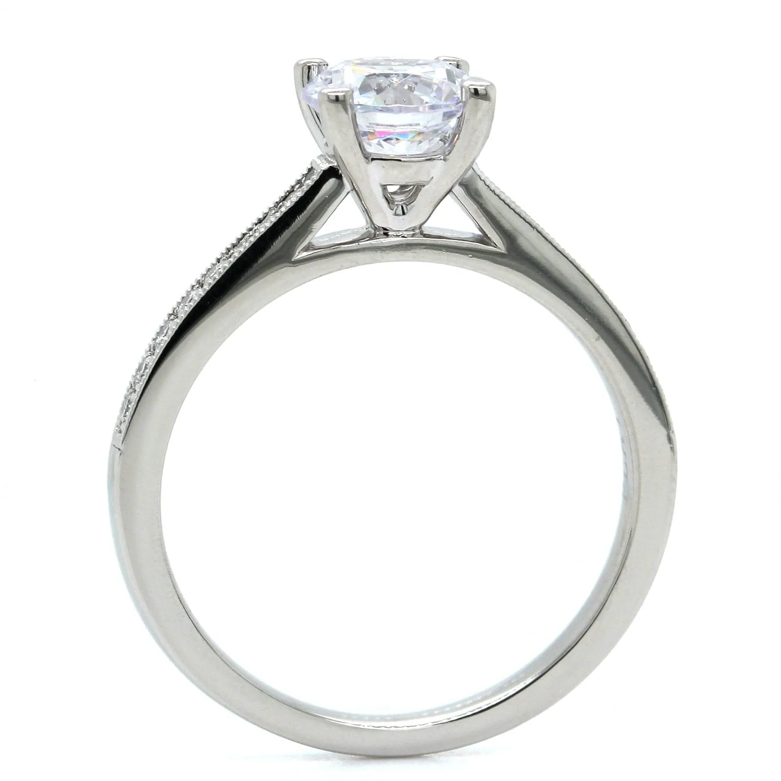 Platinum Bead Set Milgrain Diamond Engagement Ring Setting - Image 3