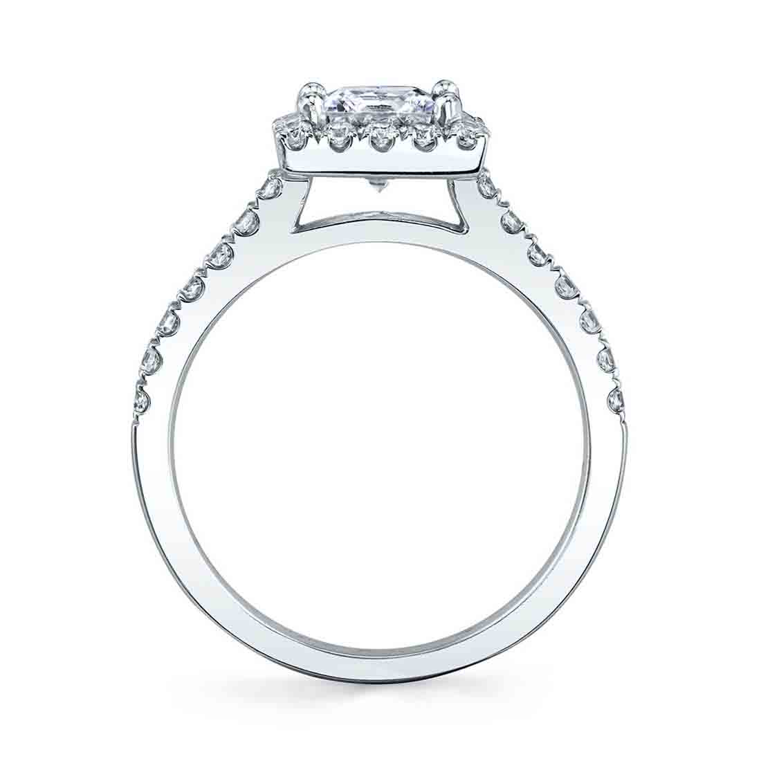 18K White Gold Square Diamond Halo Engagement Ring Setting - Image 2