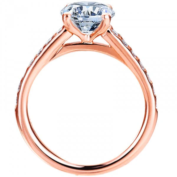 18K Rose Gold 4 Prong Diamond Sides Engagement Ring Setting - Image 2